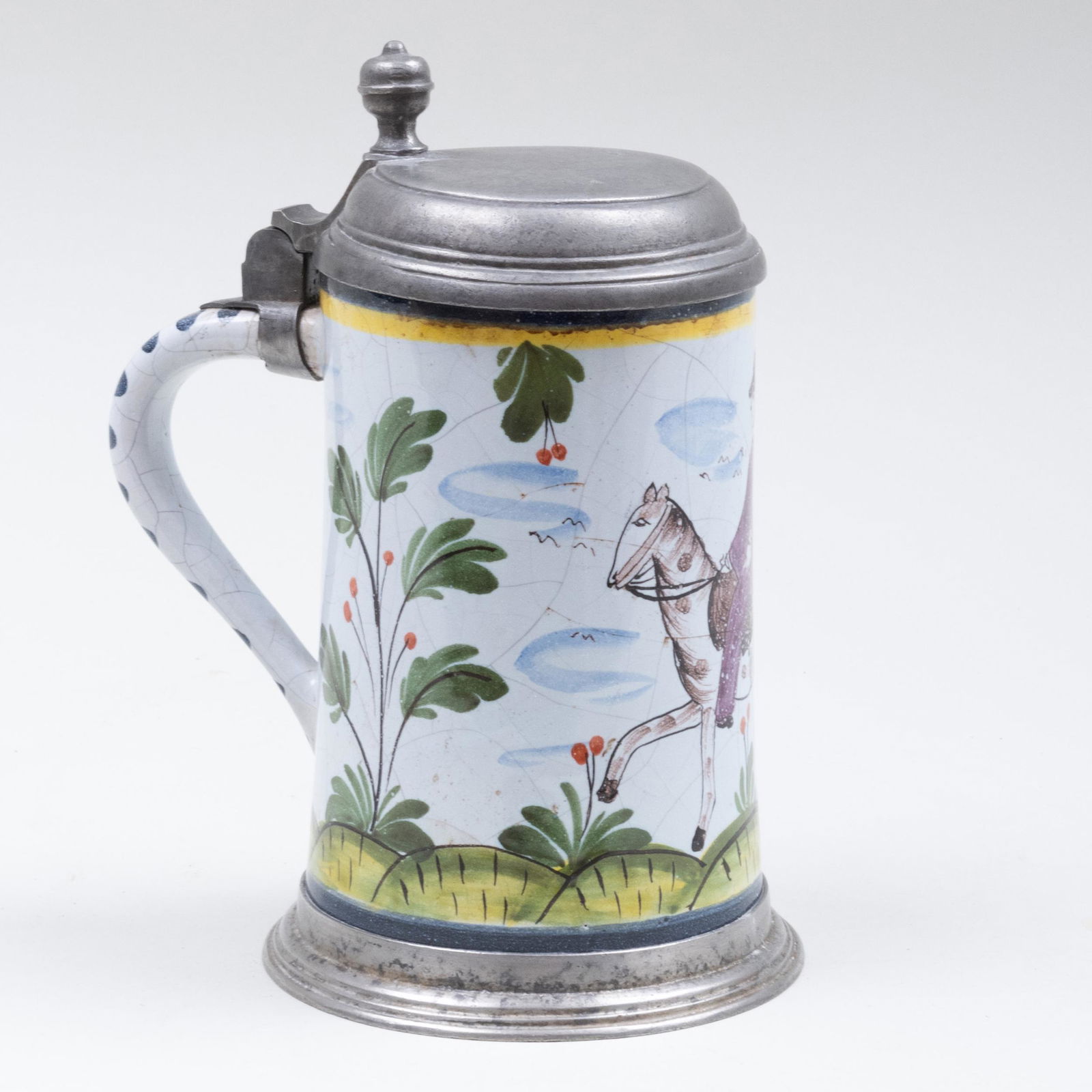 Pewter Mounted Dutch Delft Tankard and Cover (1 of 8)