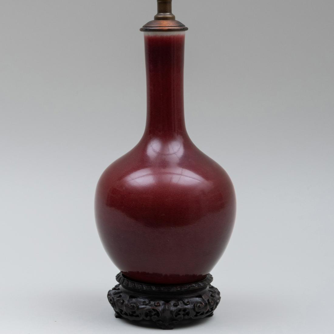 Chinese Copper-Red-Glazed Bottle Vase Mounted as a Lamp (1 of 5)