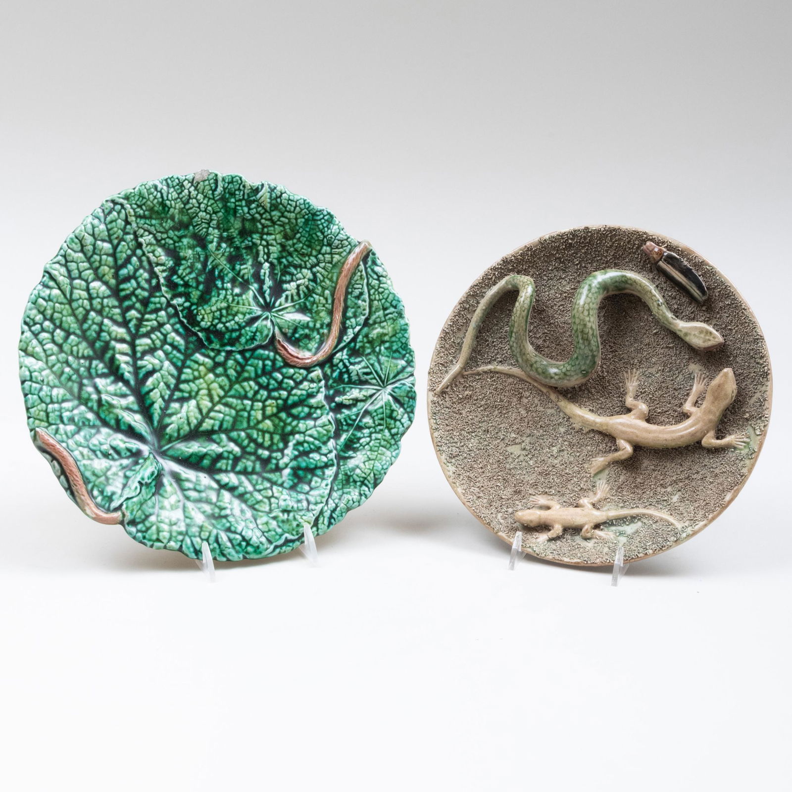 Pallisy Style Dish and a Majolica Leaf Shaped Dish (1 of 6)