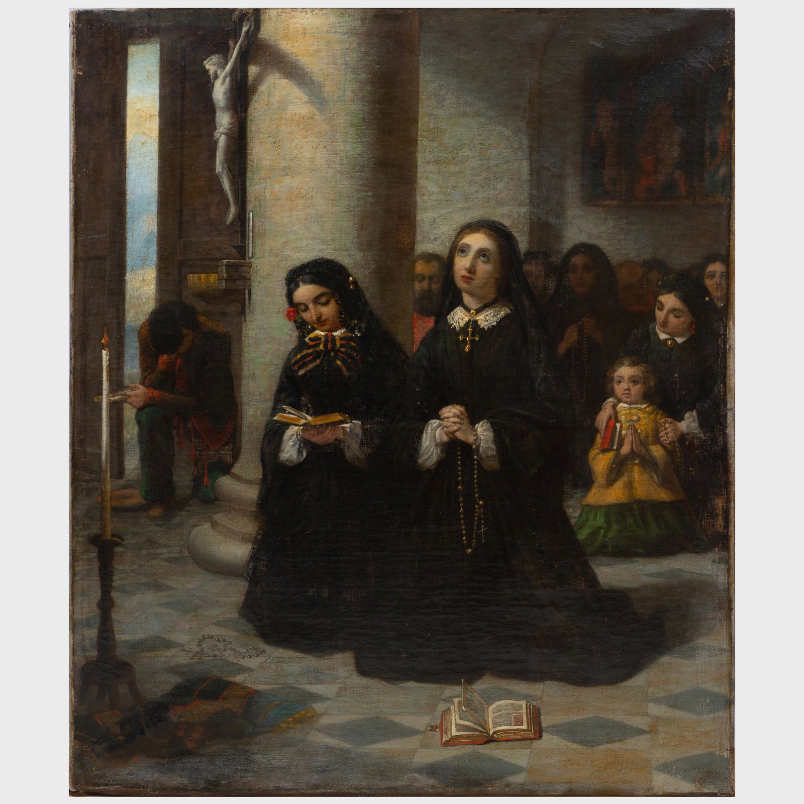 Charles Lucy (1814-1873): Devotion: Charles Lucy (1814-1873): Devotion Oil on linen, unsigned, with an indistinct stamp lower right, lined. 32 x 26 in., unframed. Sold Doyle, NY, June 8, 2011, Lot 35.
