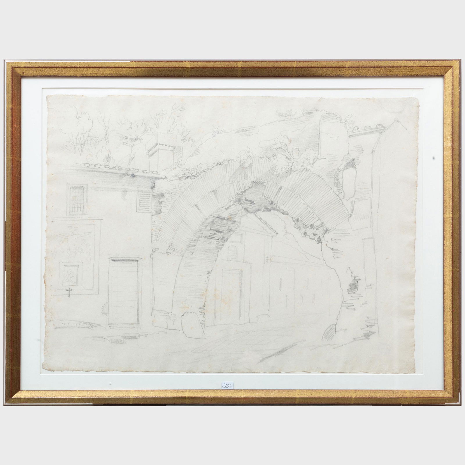 Wilhelm Gail (1804-1890): Roman Arch Ruins Pencil on: Wilhelm Gail (1804-1890): Roman Arch Ruins Pencil on paper, with the artist's estate stamp on the reverse. 17 x 22 1/2 in. (sheet), 21 1/2 x 27 3/4 in. (frame).