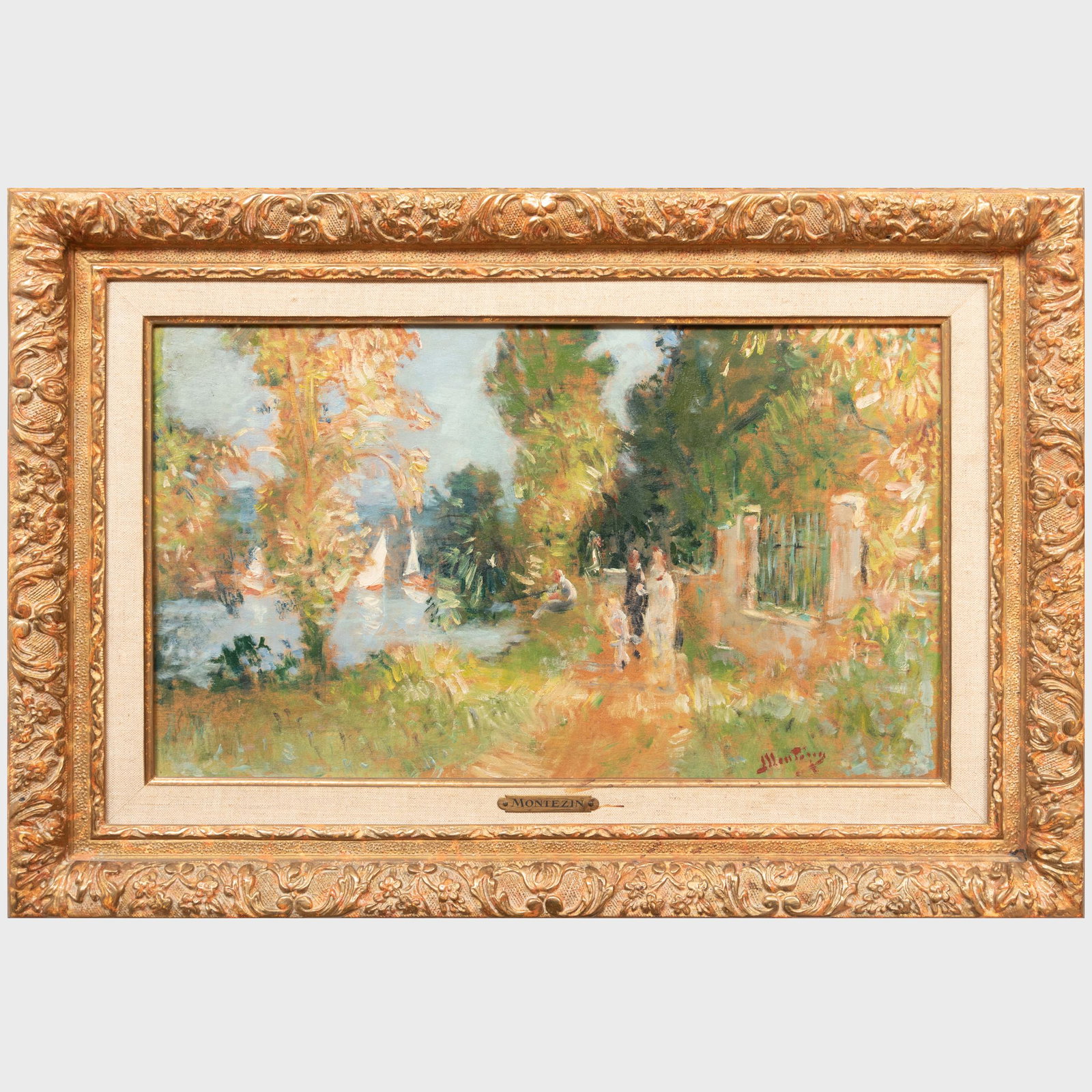 Pierre Eugene Montezin (1874-1946): Dans le parc Oil: Pierre Eugene Montezin (1874-1946): Dans le parc Oil on board, signed 'Montezin' lower right. 13 1/4 x 21 1/2 in., 20 x 28 1/2 in. (frame).