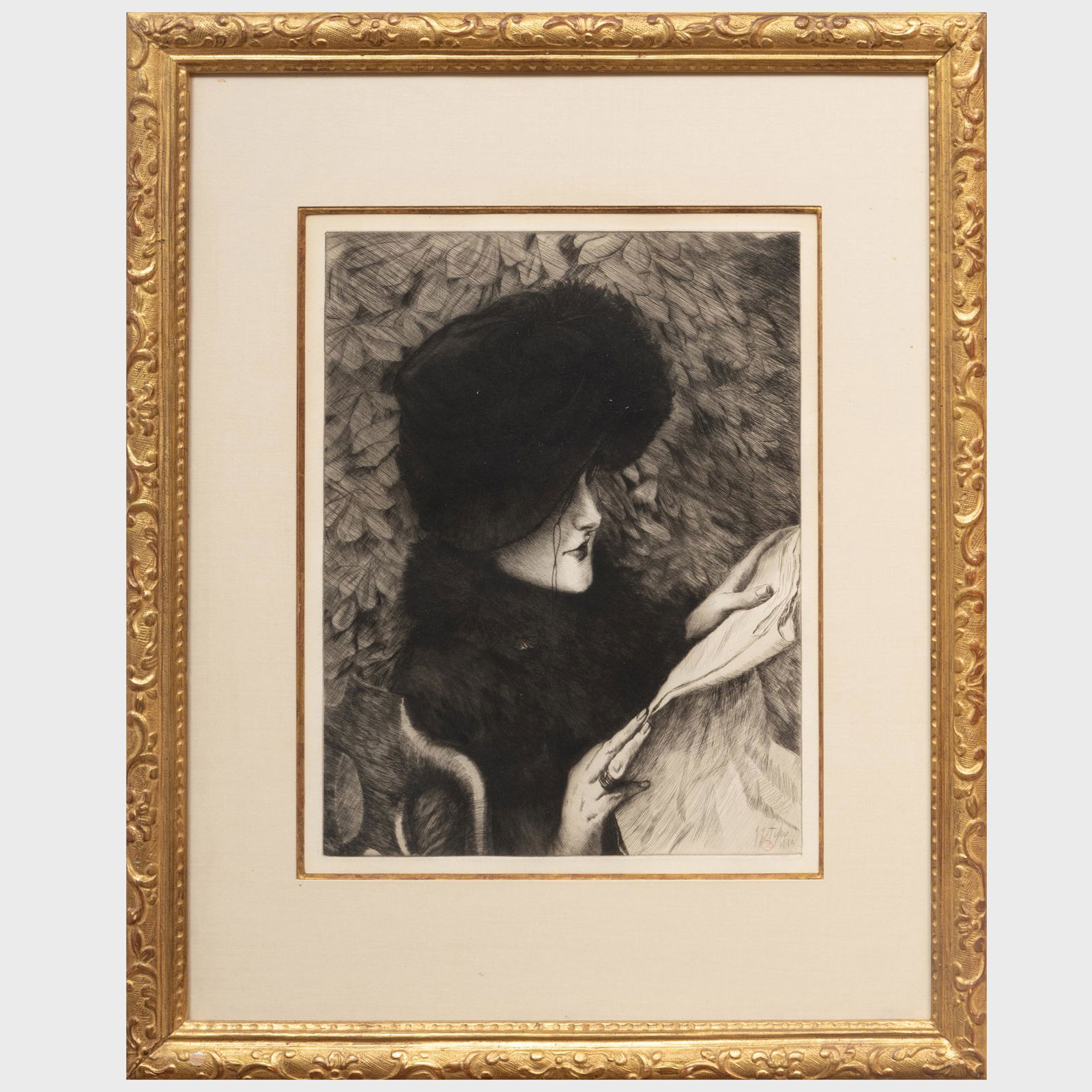 James Jacques Joseph Tissot (1836-1902): Le Journal: James Jacques Joseph Tissot (1836-1902): Le Journal Etching and drypoint in black on wove paper, 1883, with the artist's inkstamp and inscribed 'état définitif' (under the mat). 21 x 15 in. (sheet),