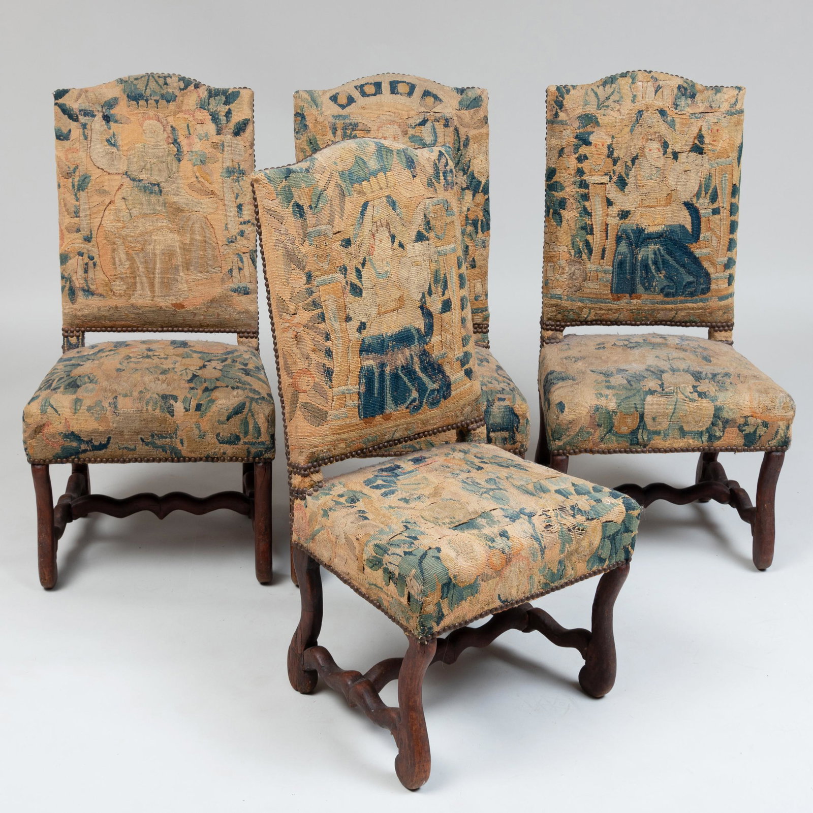 Four Louis XIV Walnut and Needlework Upholstered Side: Four Louis XIV Walnut and Needlework Upholstered Side Chairs 39 x 19 1/2 x 17 in. John Richardson: A Scholar Collects