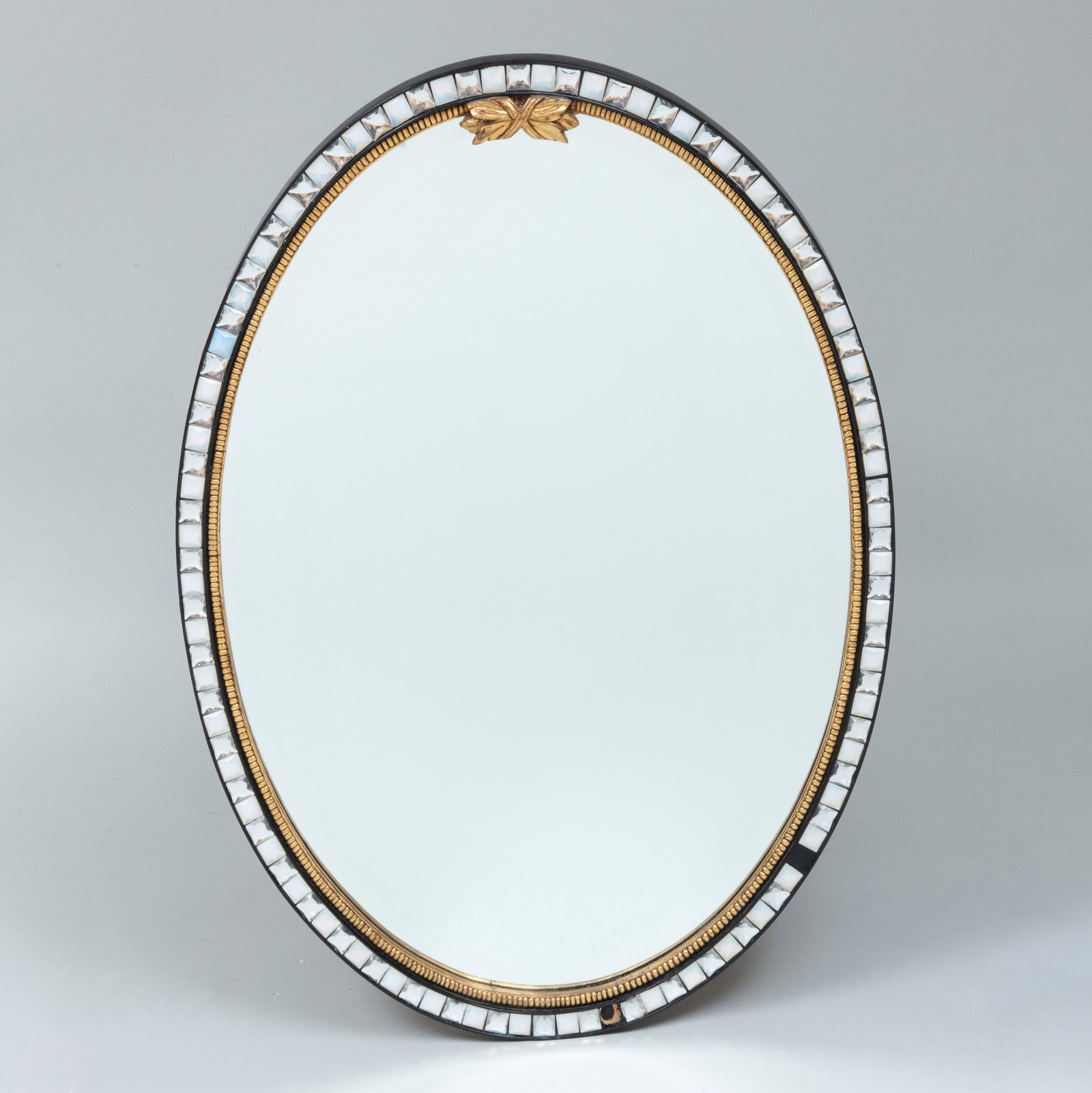 Irish Faceted Opaline and Clear Glass and Parcel-Gilt: Irish Faceted Opaline and Clear Glass and Parcel-Gilt Oval Mirror, of Recent Manufacture 41 x 31 1/2 in. John Richardson: A Scholar Collects