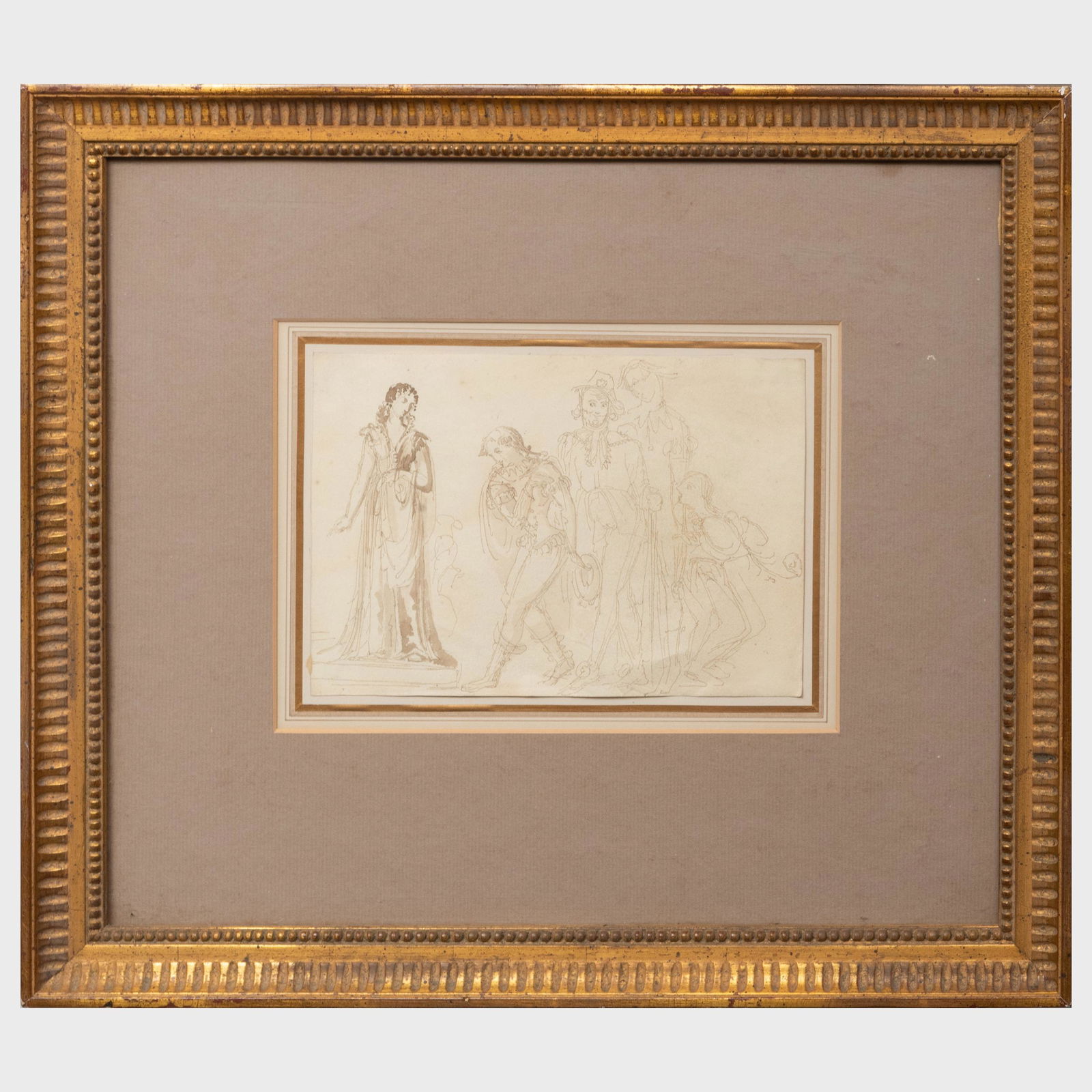 Attributed to William Pitts (1790-1840): A Scene From: Attributed to William Pitts (1790-1840): A Scene From Twelfth Night Ink on paper, unsigned. 5 3/4 x 8 1/4 in. (sheet), 15 1/2 x 17 1/2 in. (frame). John Richardson: A Scholar Collects
