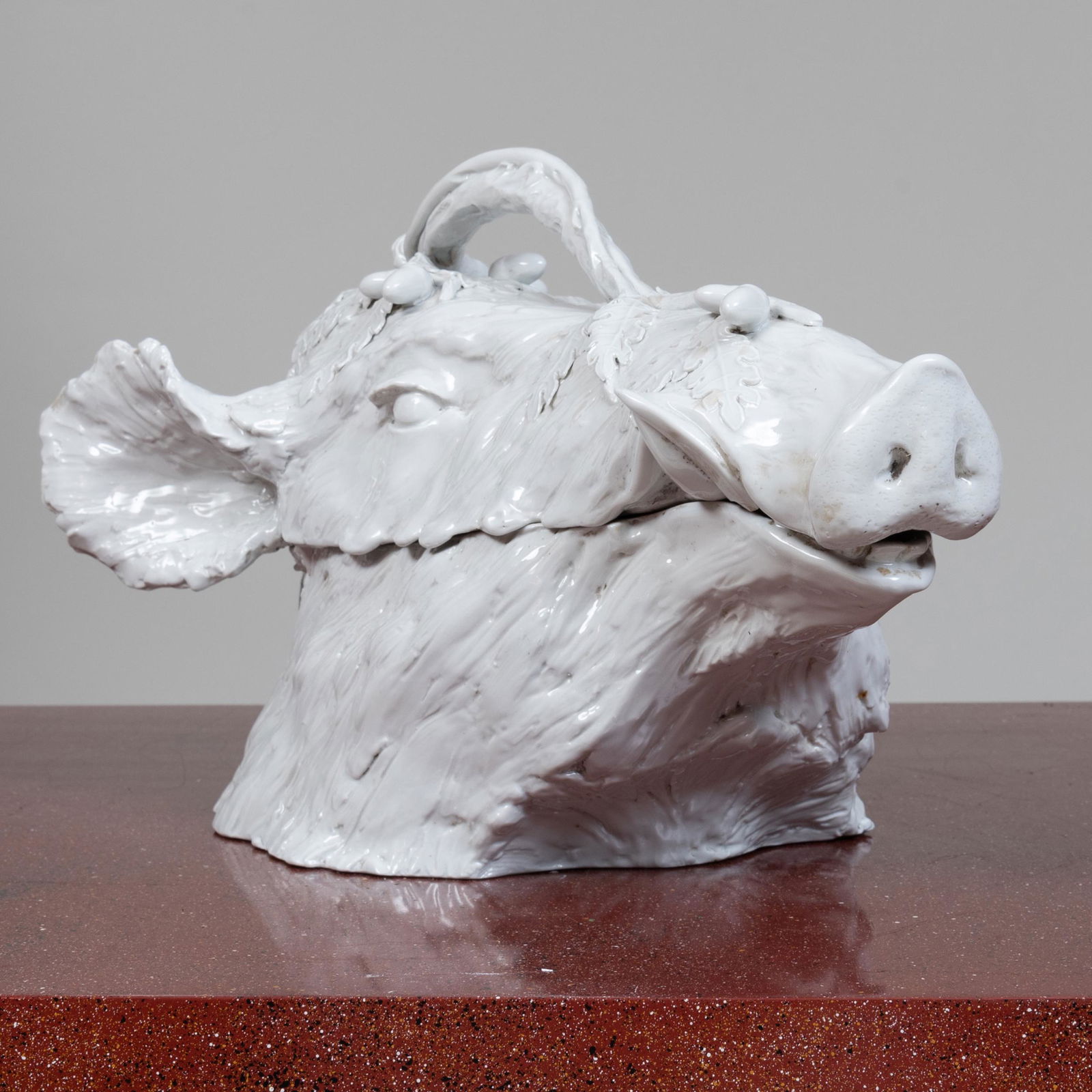 Continental White Glazed Porcelain Boar Head Tureen: Continental White Glazed Porcelain Boar Head Tureen 17 3/4 in. long. John Richardson: A Scholar Collects
