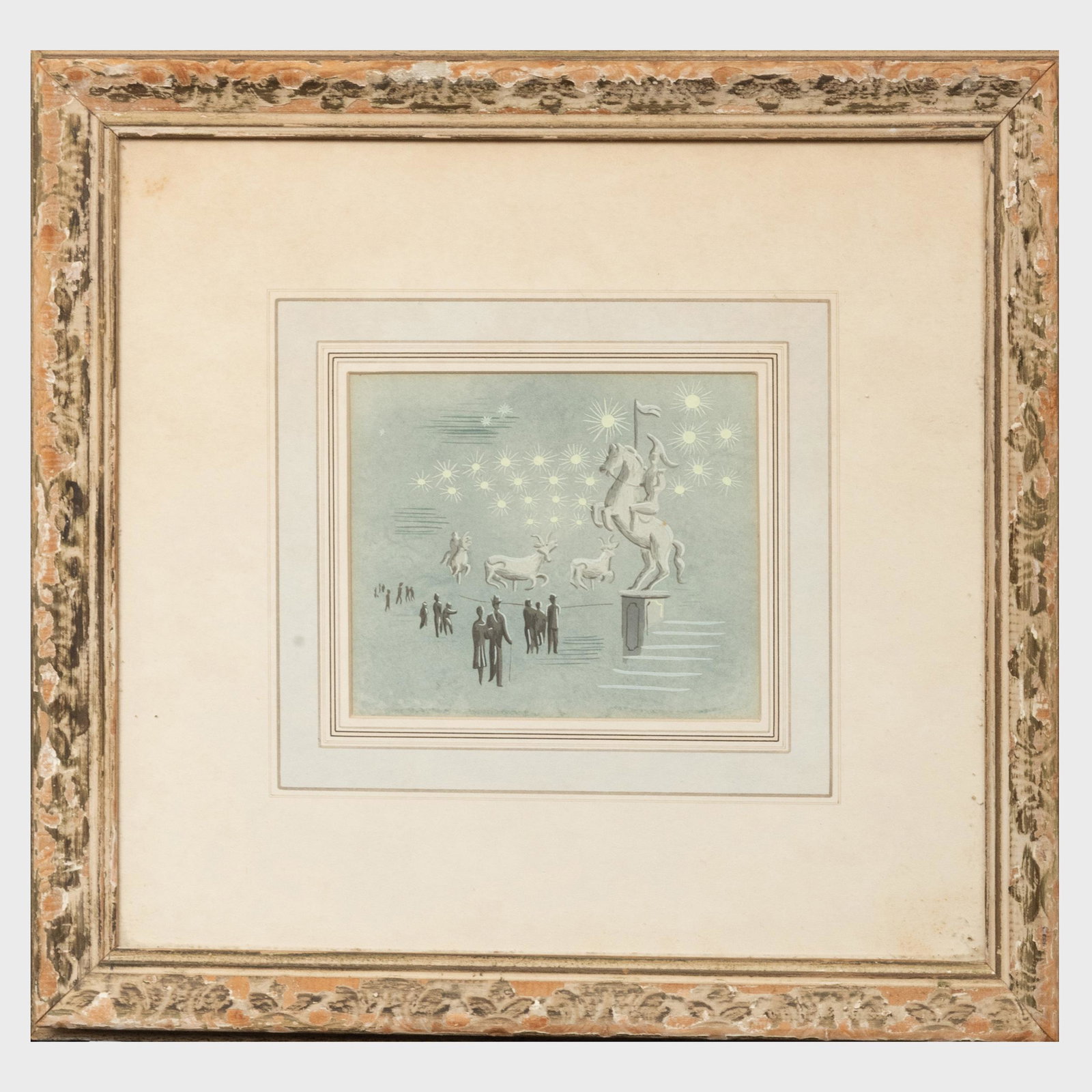 Jean Hugo (1894-1984): Countryside;: Jean Hugo (1894-1984): Countryside; Village Street; and City Steps Three pochoir on card, all unsigned. All 4 1/4 x 5 1/4 in. (sheet), 12 x 12 3/4 in. (frame).Note: These images appear in André Mauro
