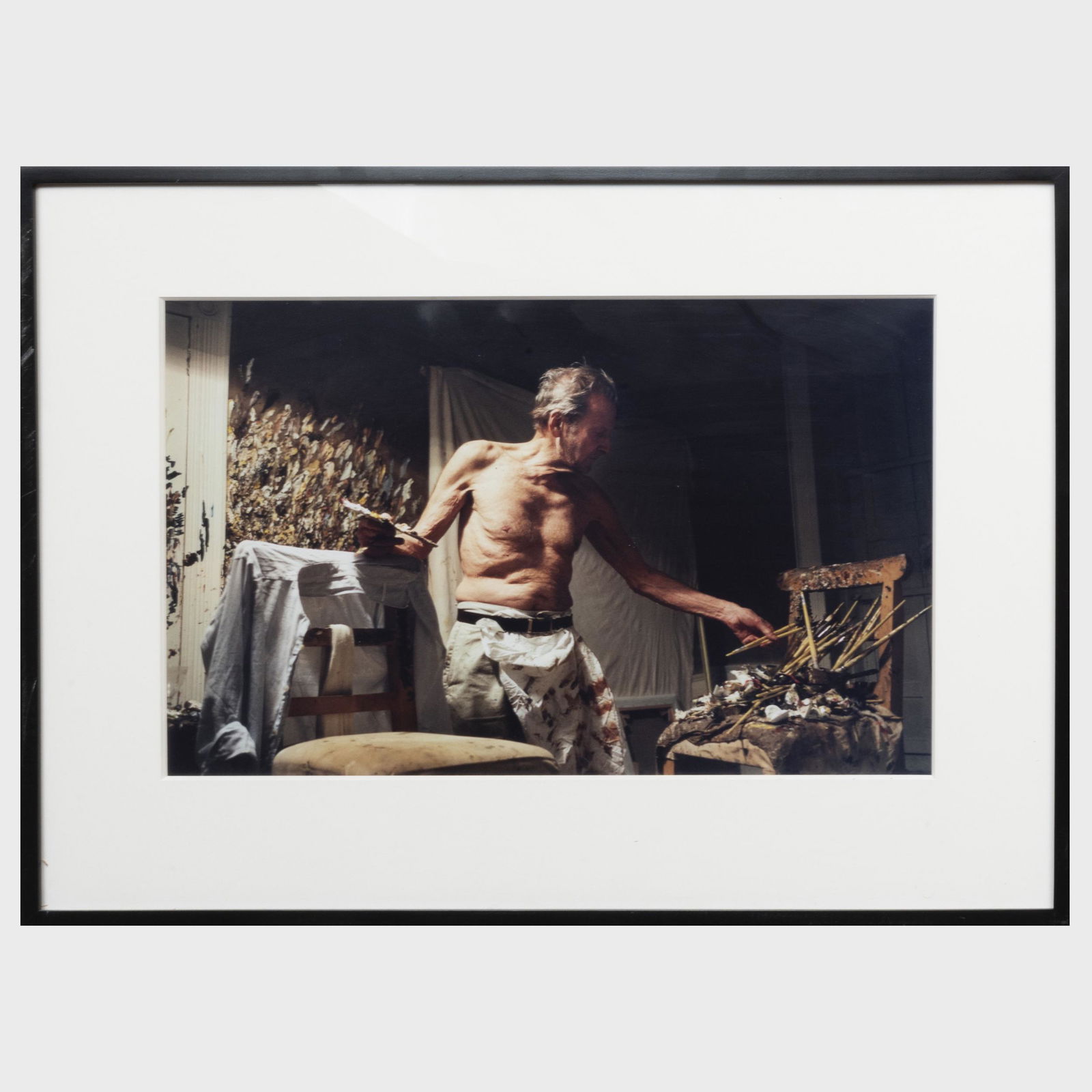 David Dawson (b. 1960): Lucian Freud in His Studio: David Dawson (b. 1960): Lucian Freud in His Studio Chromogenic print, signed, and inscribed 'Proof for John Richardson with love' on the reverse. 20 x 24 in. (sheet), 21 x 27 in. (frame). Gift of the