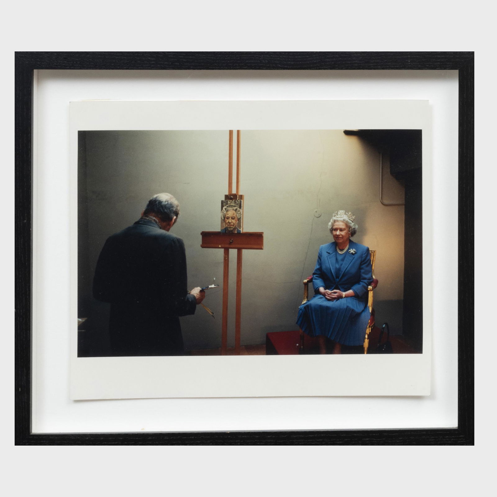 David Dawson (b. 1960): Lucian Freud Painting The Queen: David Dawson (b. 1960): Lucian Freud Painting The Queen Chromogenic print, signed and inscribed 'For John and Kosei' on the reverse. 10 x 12 in. (sheet), 13 1/2 x 15 1/2 in. (frame). Gift of the artis