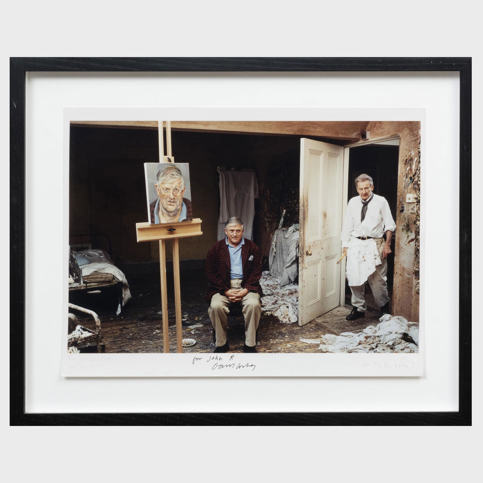 David Dawson (b. 1960): Lucian Freud Painting David: David Dawson (b. 1960): Lucian Freud Painting David Hockney Chromogenic print, signed and numbered 44/50 on the reverse, inscribed 'For John and Kosei love David D' lower left, 'For John R' and signed
