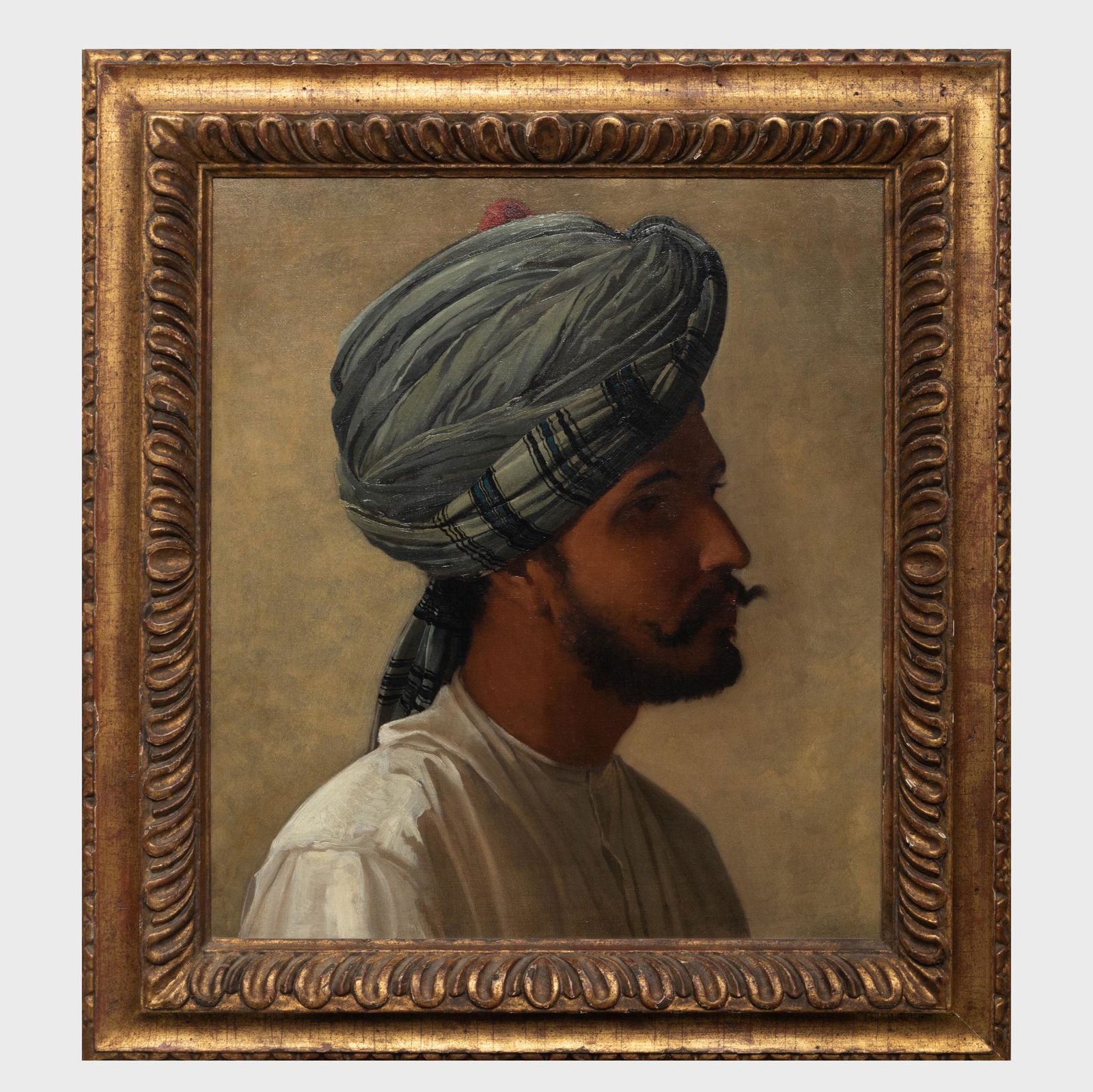 European School: Portrait of a Man in a Turban: European School: Portrait of a Man in a Turban Oil on canvas, unsigned, lined. 22 x 19 in., 29 x 26 in. (frame). John Richardson: A Scholar Collects