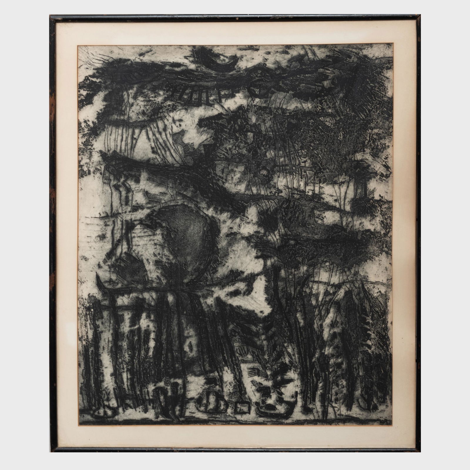 20th Century School: Untitled: 20th Century School: Untitled Etching in black on wove paper, unsigned. 23 x 17 3/4 in. (sheet), 24 1/2 x 20 1/2 in. (frame). Note: John Richardson noted on the back of the frame that this work was ma