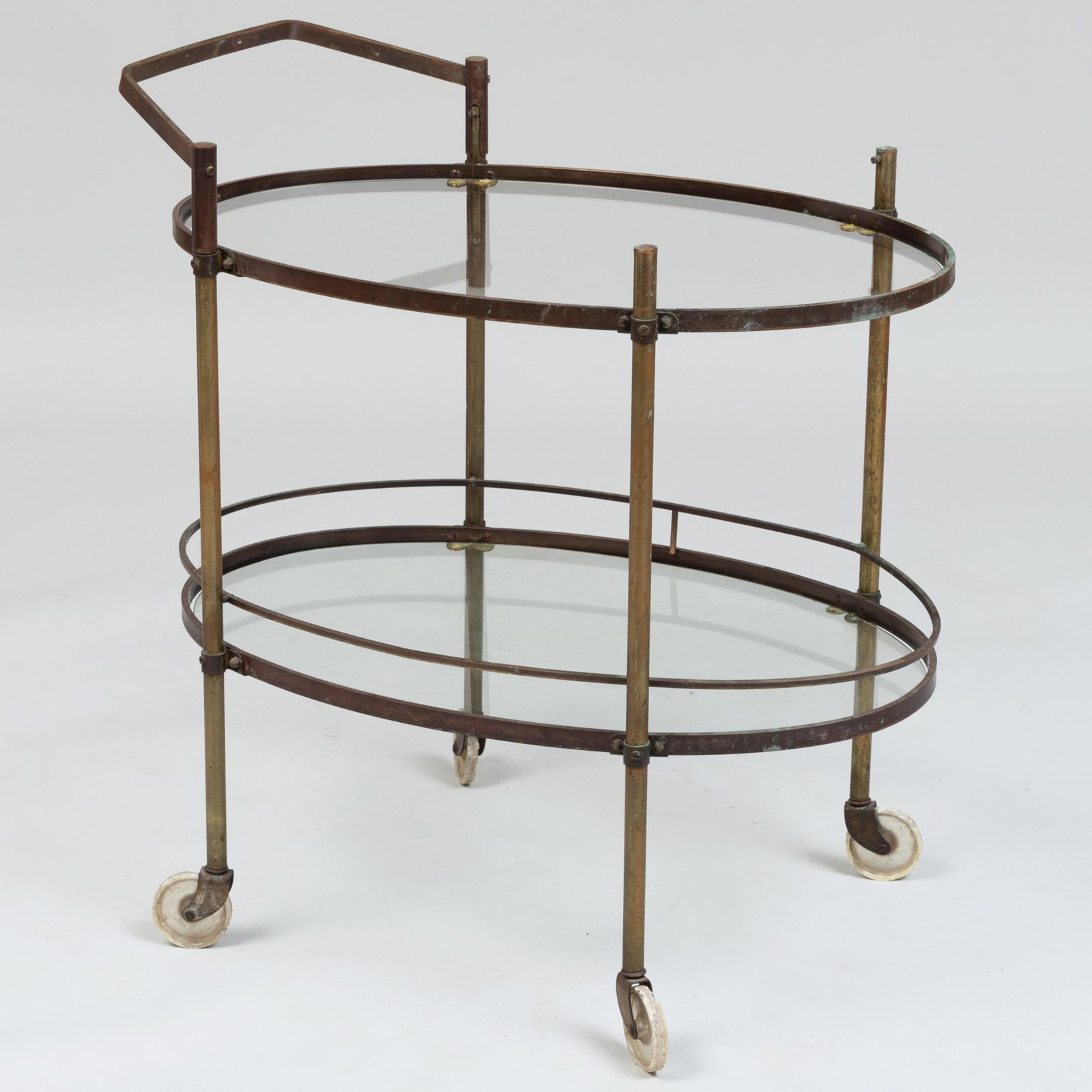 Edwardian Style Brass and Glass Two-Tier Bar Cart: Edwardian Style Brass and Glass Two-Tier Bar Cart 32 x 30 3/4 x 19 1/4 in. John Richardson: A Scholar Collects