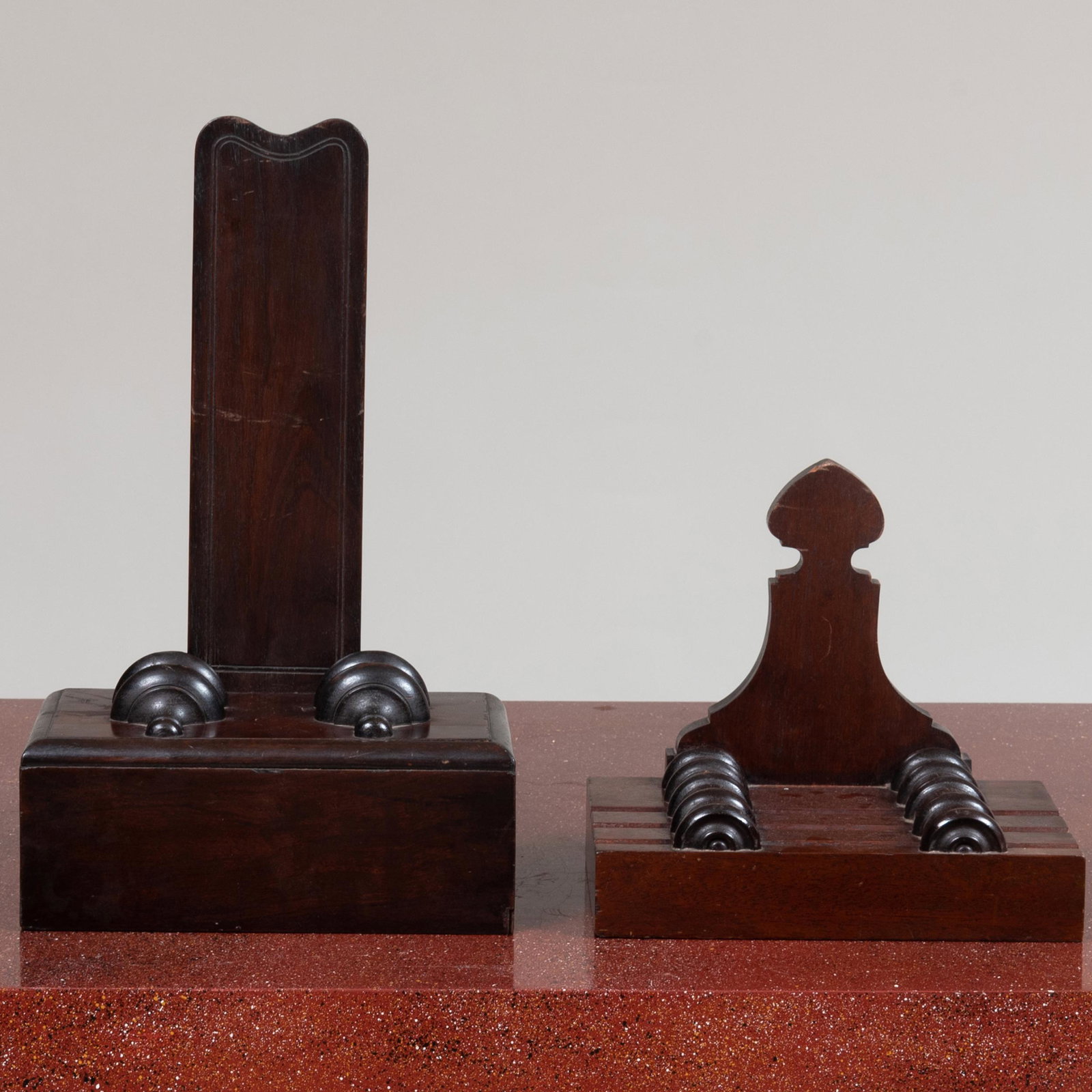 Edwardian Mahogany Plate Stand and a Contemporary: Edwardian Mahogany Plate Stand and a Contemporary Mahogany Plate Stand The largest 16 in. high. John Richardson: A Scholar Collects