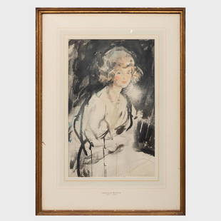 Ambrose McEvoy (1878-1927): Julia: Ambrose McEvoy (1878-1927): Julia Watercolor on paper, unsigned, with label from Scott & Fowels, NY. 23 x 16 in. (sheet), 28 1/2 x 20 1/2 in. (frame). Exhibited: Art Institute of Chicago, 18th Intern