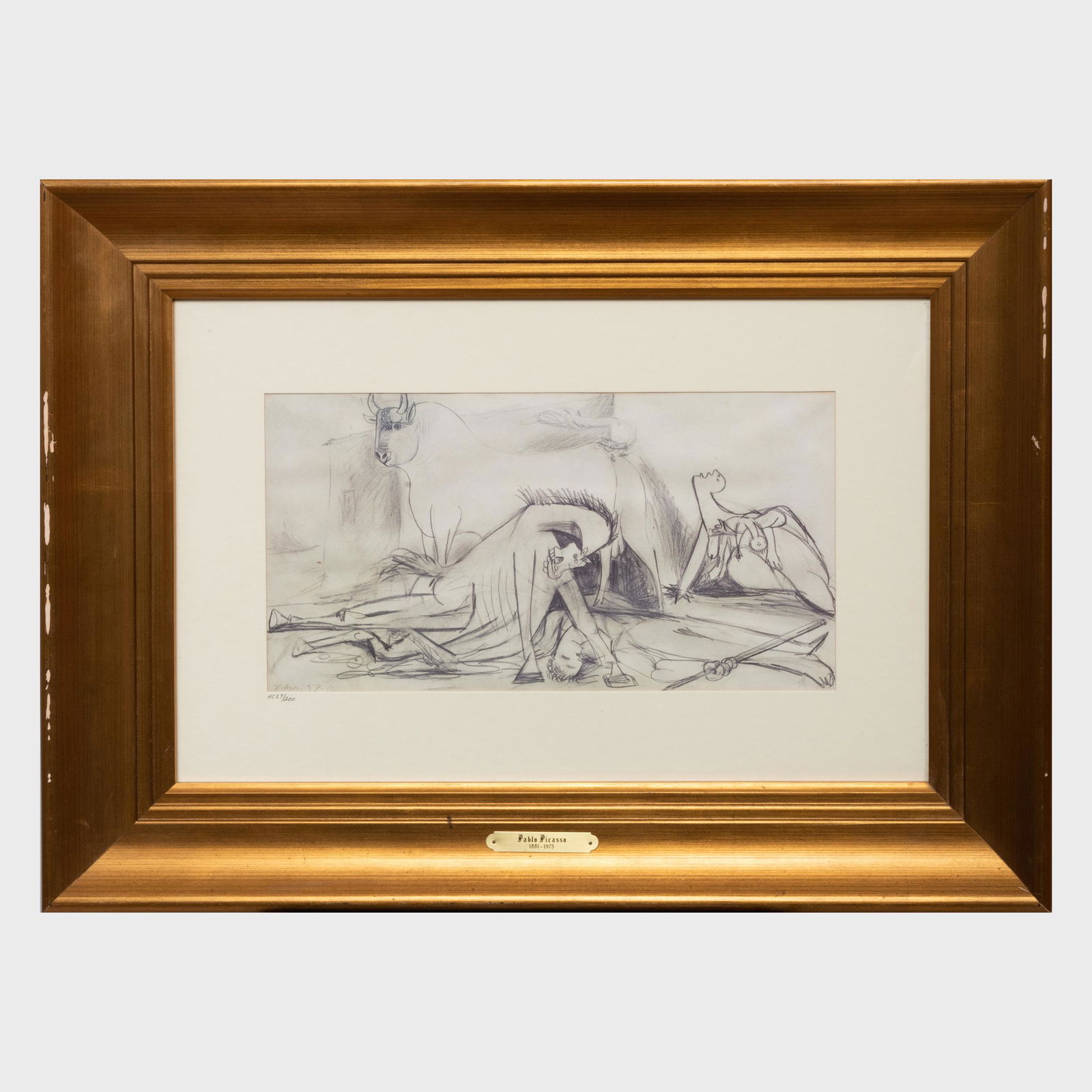 After Pablo Picasso (1881-1973): Study for Guernica: After Pablo Picasso (1881-1973): Study for Guernica Photomechanical reproduction, 1990, numbered HC 27/200 on the mat. 9 1/4 x 17 1/2 in. (sight), 23 x 31 in. (frame). John Richardson: A Scholar Colle