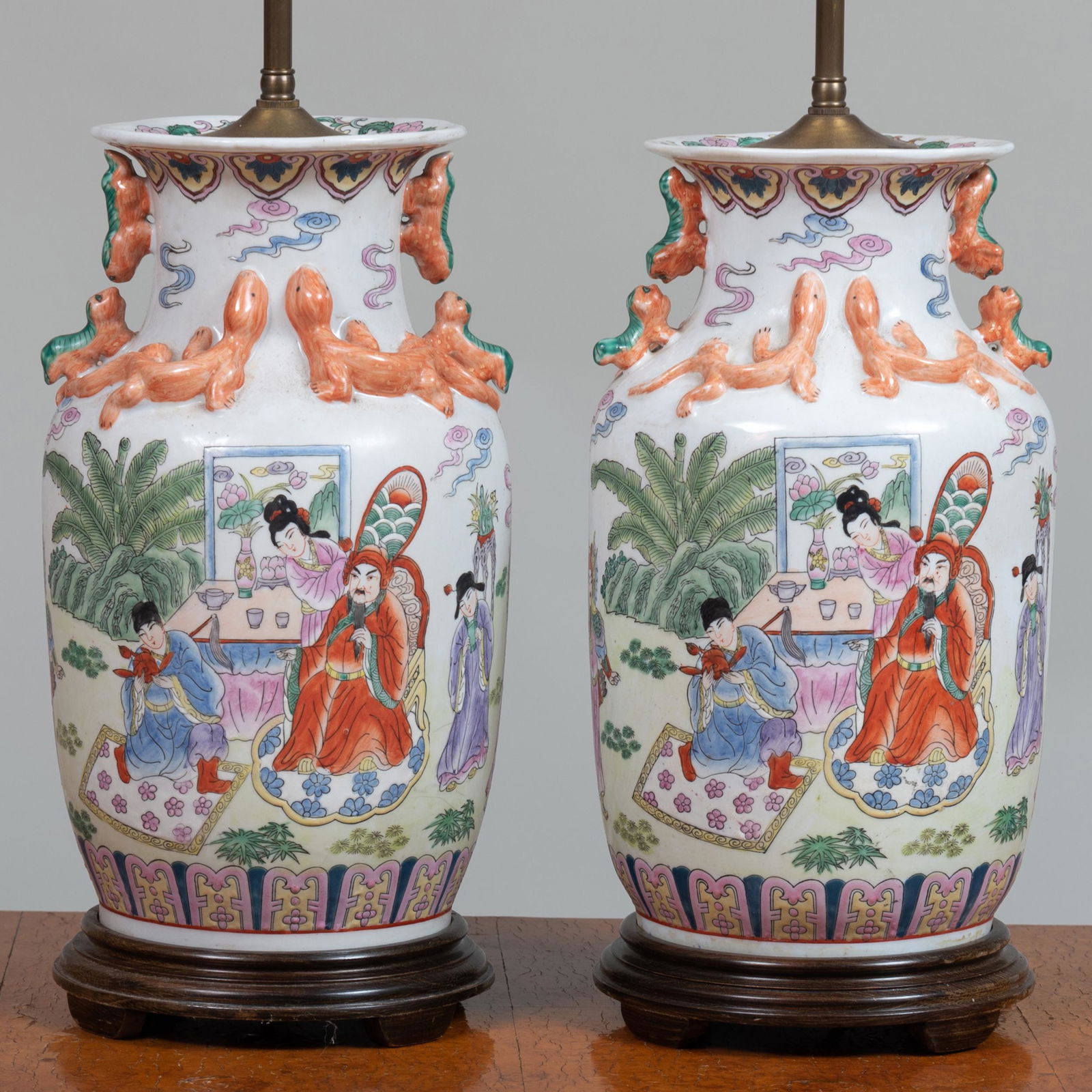Pair of Chinese Famille Rose Porcelain Baluster Vases: Pair of Chinese Famille Rose Porcelain Baluster Vases Mounted as Lamps 27 3/4 x 7 in. diam. (overall). John Richardson: A Scholar Collects