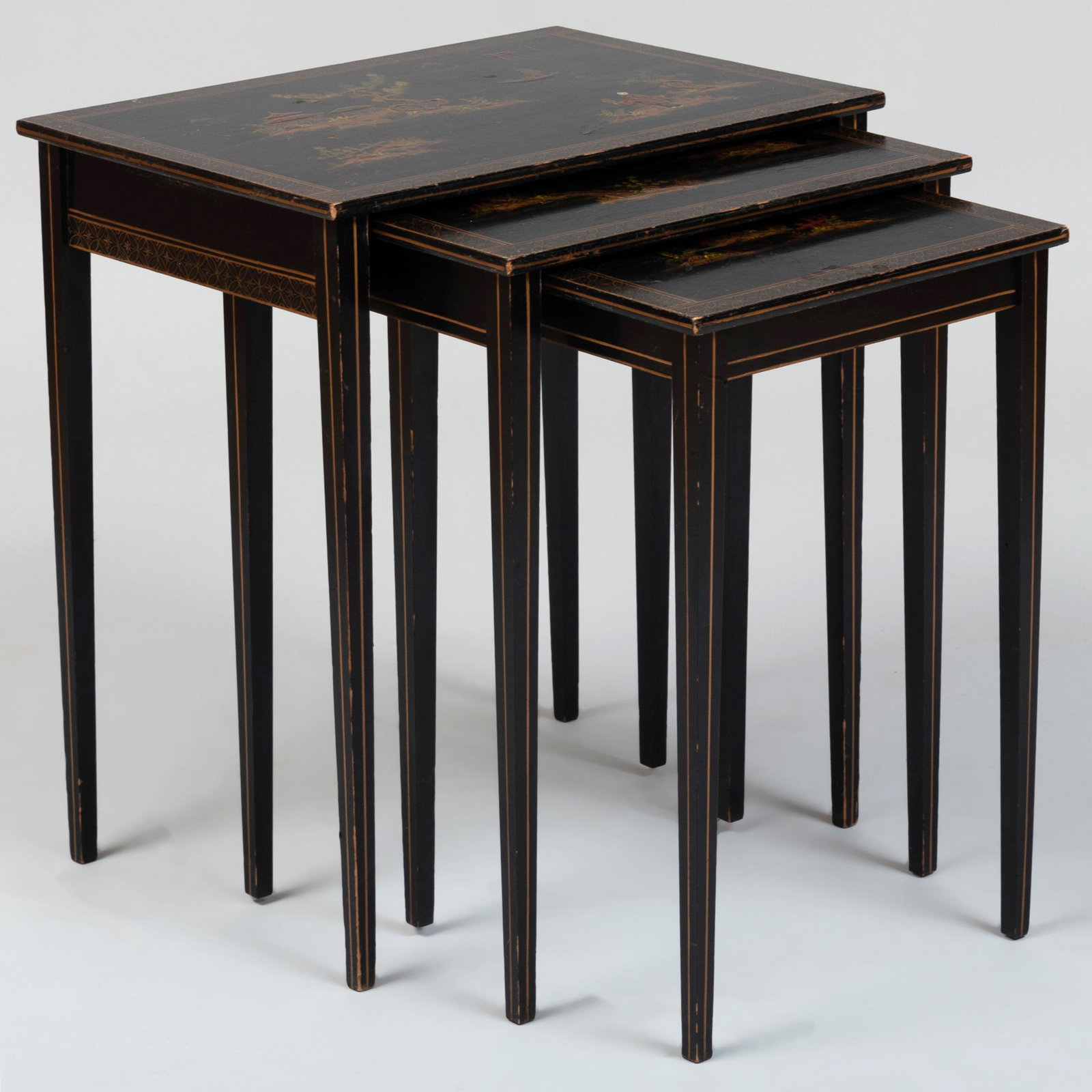 Set of Three Chinoiserie Decorated Nesting Tables: Set of Three Chinoiserie Decorated Nesting Tables The largest 24 1/2 x 22 x 16 in. John Richardson: A Scholar Collects
