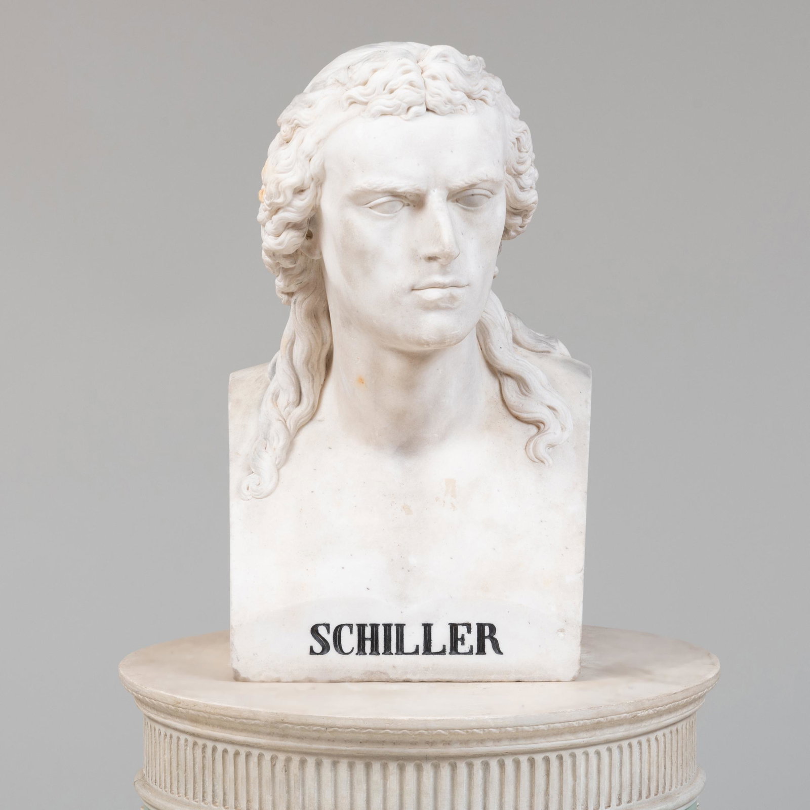 Theodor Wagner (1800-1880): Friedrich Schiller: Theodor Wagner (1800-1880): Friedrich Schiller Marble, signed, dated, inscribed 'Th. Wagner F. Stuttgart 1839'. 21 1/2 in. high. Note: An identical bust of Schiller by Wagner and dated 1837 sold at Al