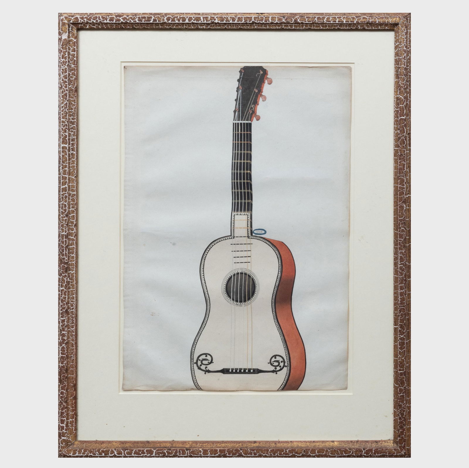 20th Century School: Guitar: 20th Century School: Guitar Ink on paper, unsigned. 17 1/2 x 12 1/4 in. (sheet), 24 1/4 x 19 1/4 in. (frame). John Richardson: A Scholar Collects