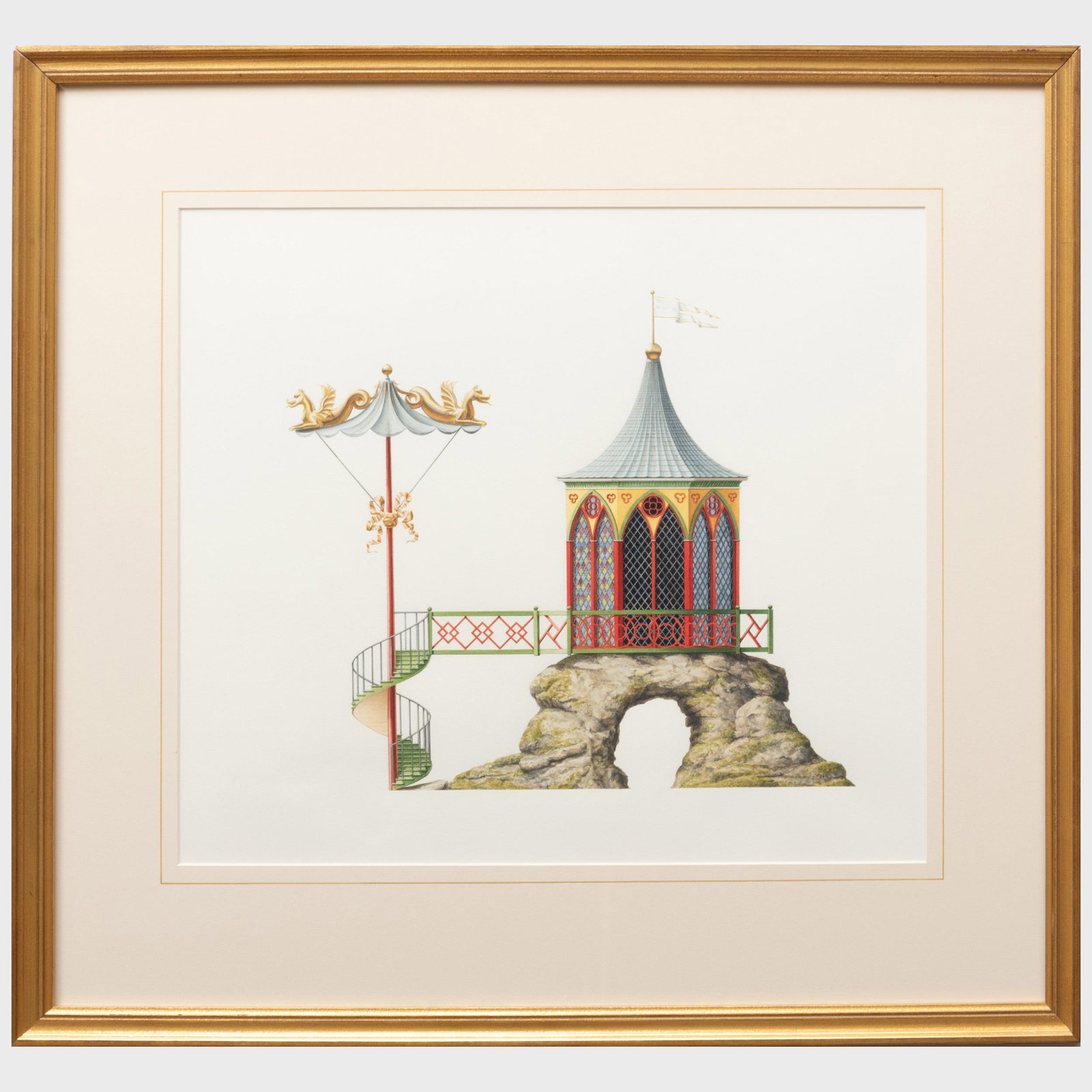 Andrew Zega and Bernd H. Dams (XX-XXI): The Philosopher: Andrew Zega and Bernd H. Dams (XX-XXI): The Philosopher's Pavilion at Bagatelle Watercolor on paper, unsigned, with label from Didier Aaron Inc., NY. 17 1/2 x 19 3/4 in. (sight), 26 1/2 x 28 3/4 in. (