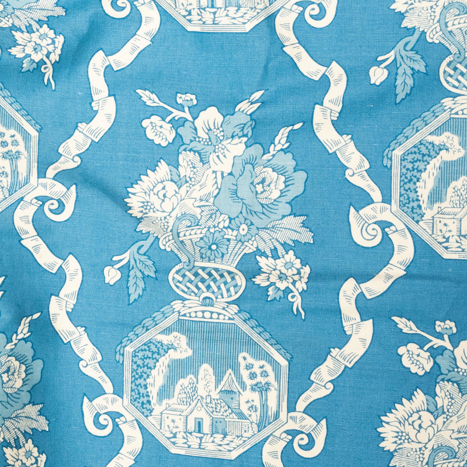 Bolt of Georges Le Manach Cotton Blue Toile Fabric, Fre: Bolt of Georges Le Manach Cotton Blue Toile Fabric, French 46 yards, 4 ft. 8 in. wide. Selected Property from the Collection of Mr. and Mrs. Gutfreund