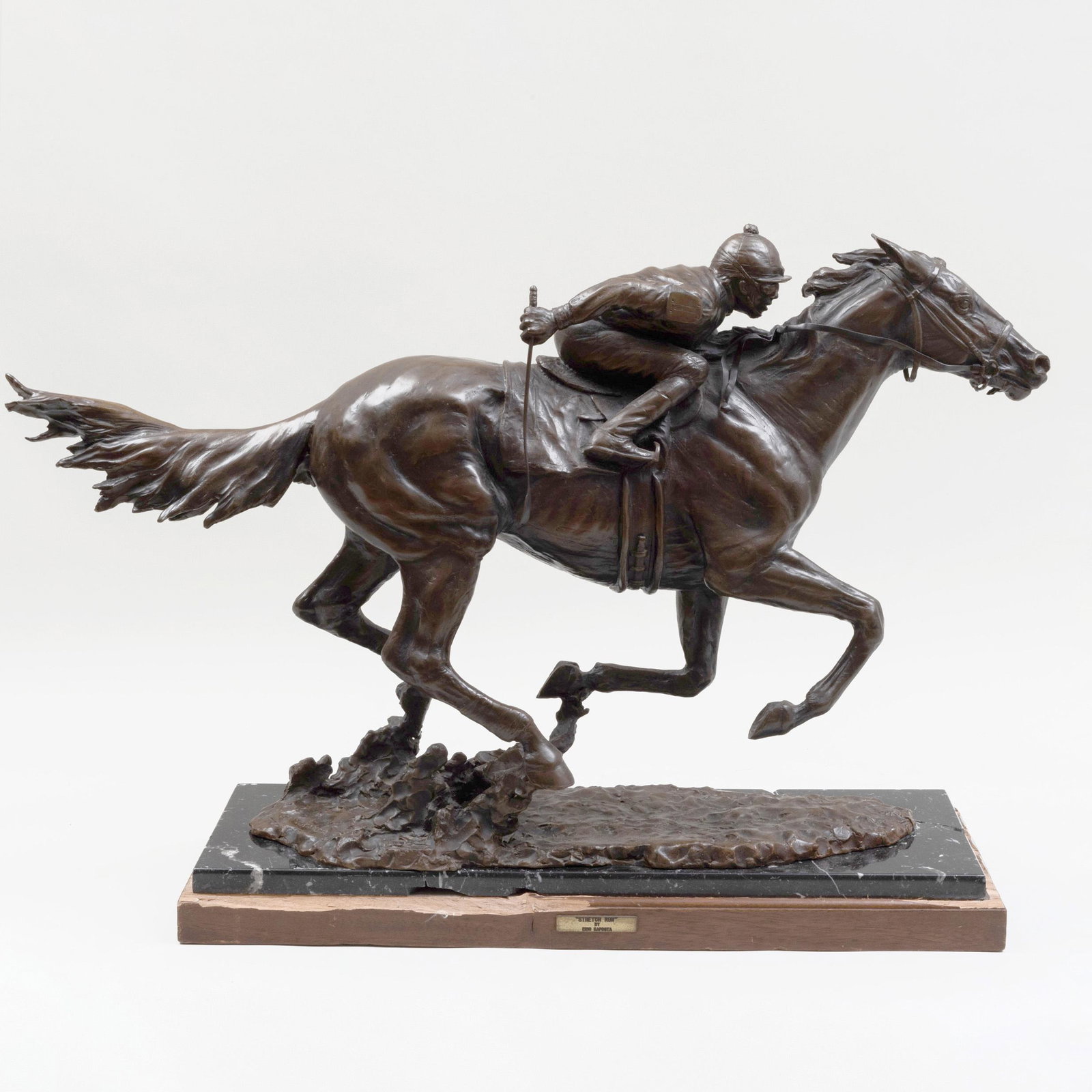Eric Kaposta (b. 1951): Stretch Run: Eric Kaposta (b. 1951): Stretch Run Bronze, mounted on a marble and wooden base, signed. 22 x 25 x 10 1/4 in. Selected Property from the Collection of Mr. and Mrs. Gutfreund