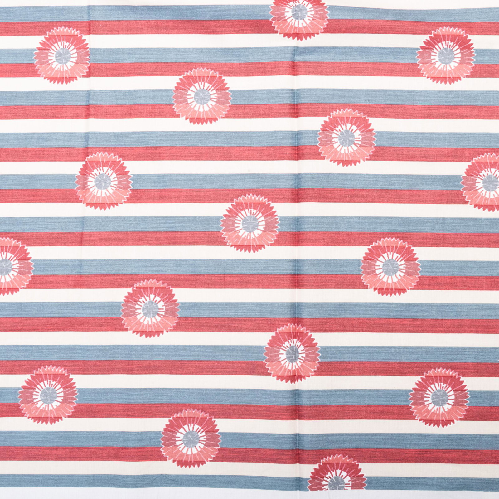 Three Bolts of Le Manach: Three Bolts of Le Manach 'Modern' Pattern Cotton Fabric, French 4 ft. 4 in. wide, each.Brown background 7.5 yards, green background 40 yards, blue and red 22 yards. Selected Property from the Collecti