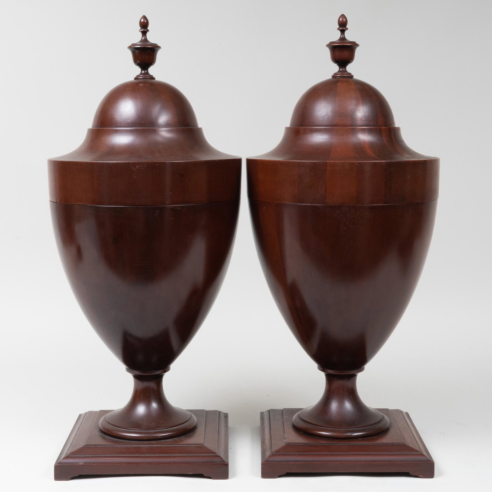 Pair of George III Style Mahogany Cutlery Urns: Pair of George III Style Mahogany Cutlery Urns 28 x 10 x 10 in.