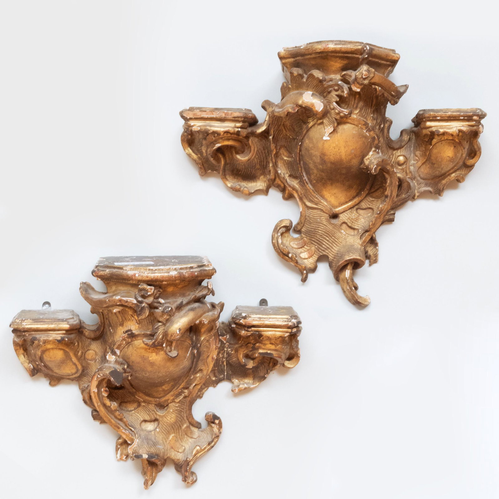 Pair of Italian Baroque Giltwood Brackets: Pair of Italian Baroque Giltwood Brackets 15 x 17 x 7 1/2 in.