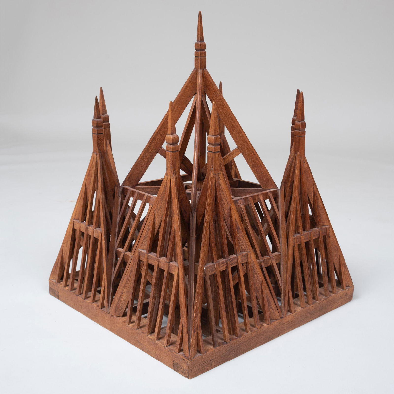 Neo-Gothic Wood Architectural Model: Neo-Gothic Wood Architectural Model 26 x 19 1/2 x 19 1/2 in.