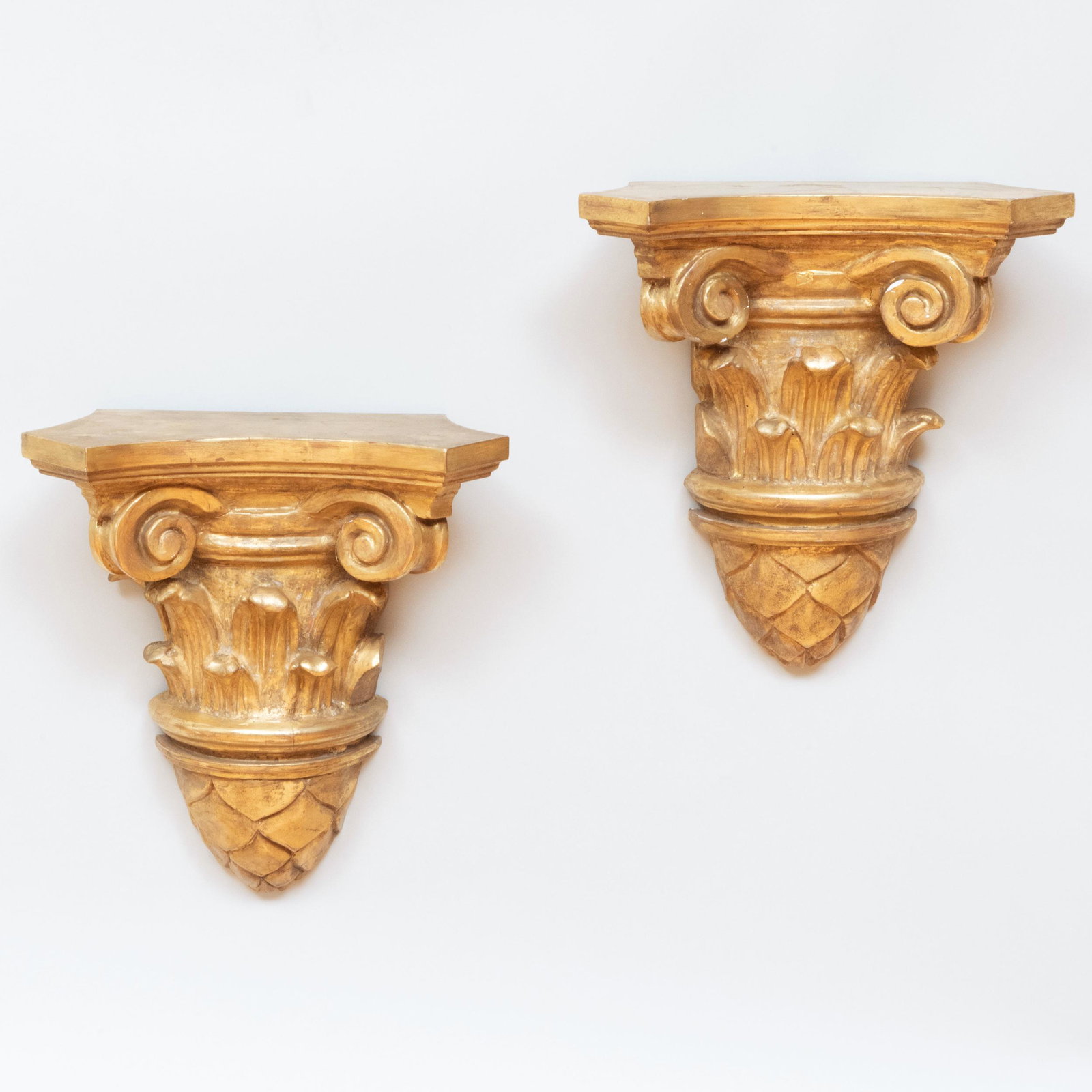 Pair of Continental Giltwood Brackets: Pair of Continental Giltwood Brackets 15 x 13 1/2 x 7 in. Kentshire Galleries, NY. The Collection of Michael G. Moye, Greenwich, CT
