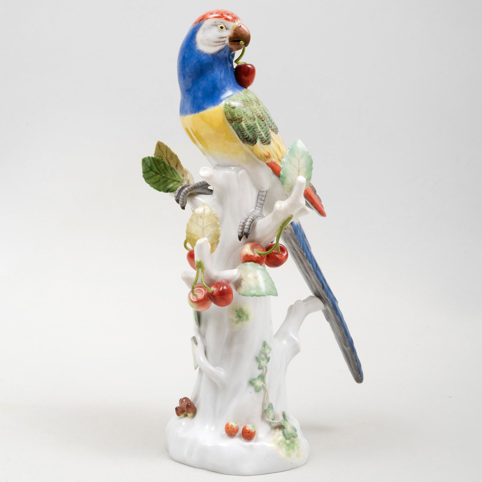 Meissen Porcelain Figure of a Macaw: Meissen Porcelain Figure of a Macaw Blue crossed sword mark, incised and impressed numbers. 12 1/2 x 6 1/2 x 5 in.