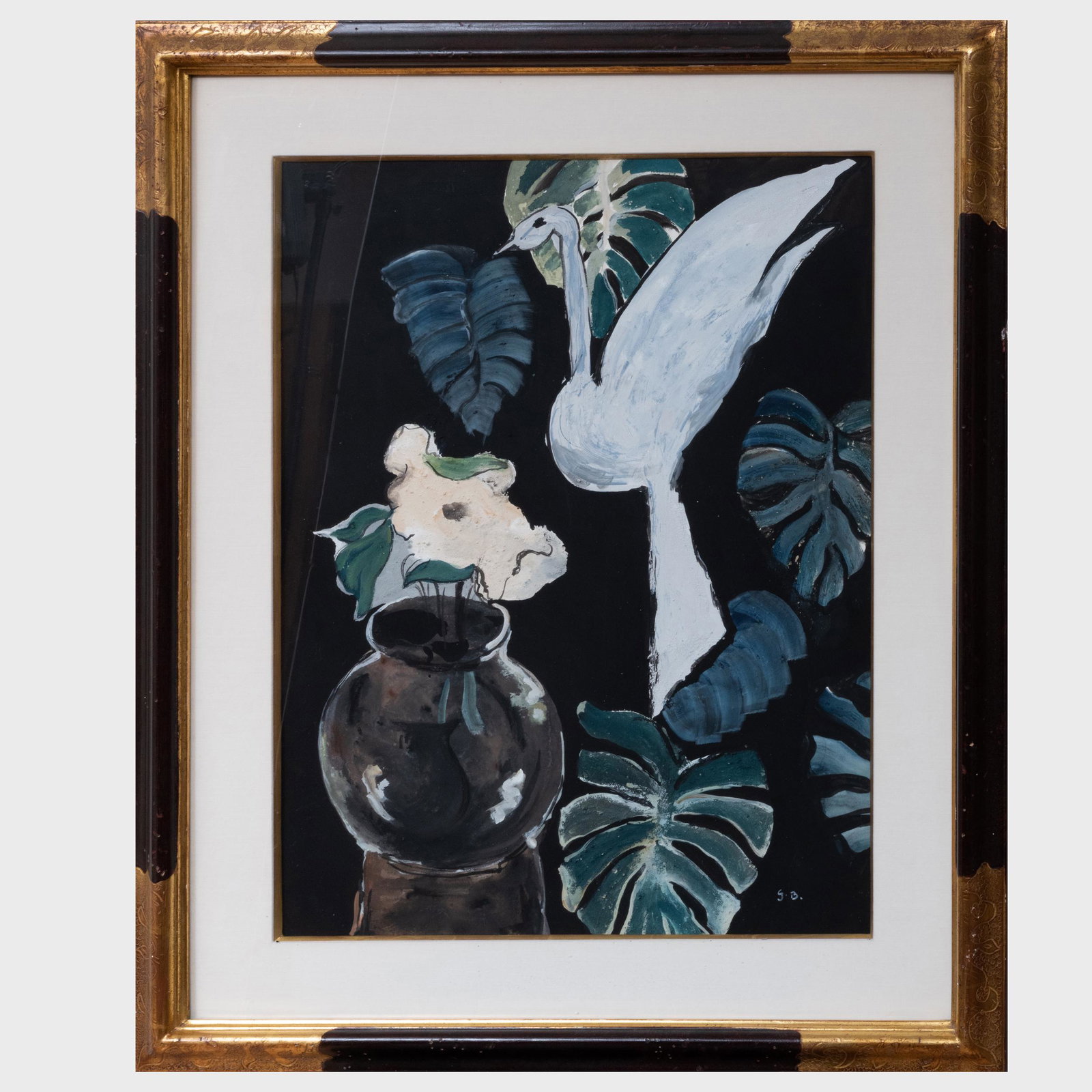 Style of Georges Braque (1882-1963): Bird and Vase: Style of Georges Braque (1882-1963): Bird and Vase Watercolor and gouache on paper, signed with initials 'GB' lower right. 26 x 20 in. (sheet), 34 x 27 1/2 in. (frame). Gracious Living: The Collection