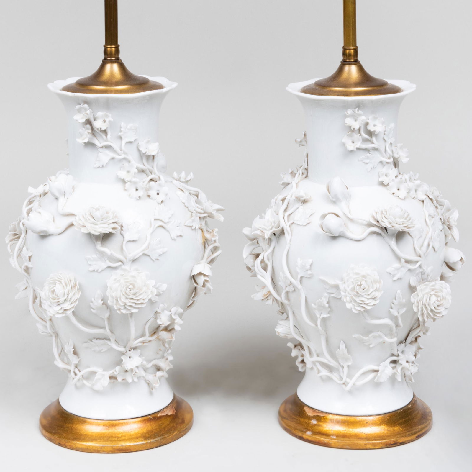 Pair of White Glazed Flower Encrusted Porcelain Vases (1 of 6)