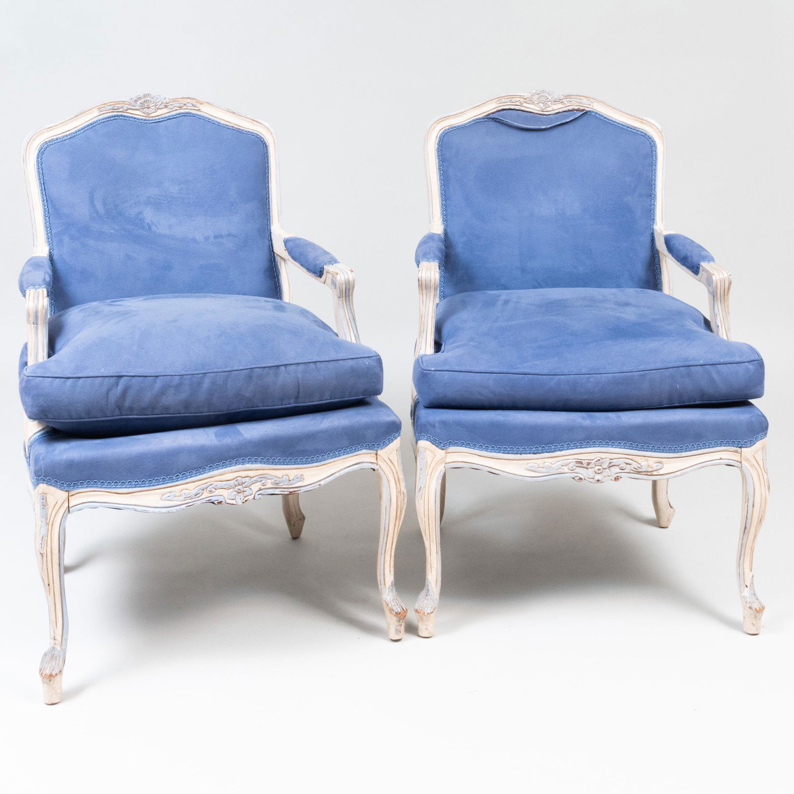 Pair of Louis XV Style Painted Fauteuils en Cabriolet (1 of 8)