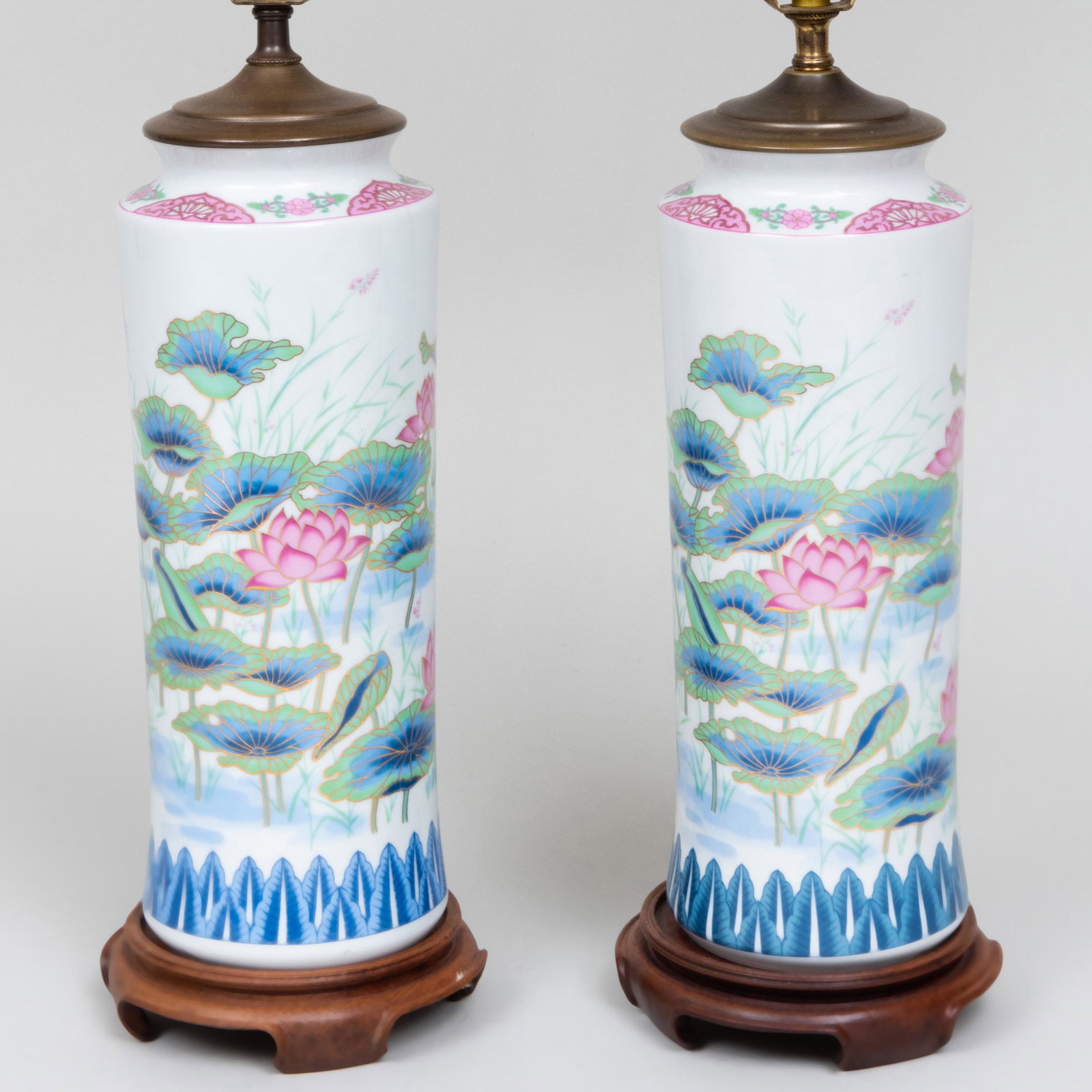 Pair of Chinese Porcelain Beaker Vases Mounted as: Pair of Chinese Porcelain Beaker Vases Mounted as Lamps The vases 11 5/8 x 4 1/4 in. diam., 16 1/2 in. high (to socket). Property from the Collection of Ezra & Cecile Zilkha