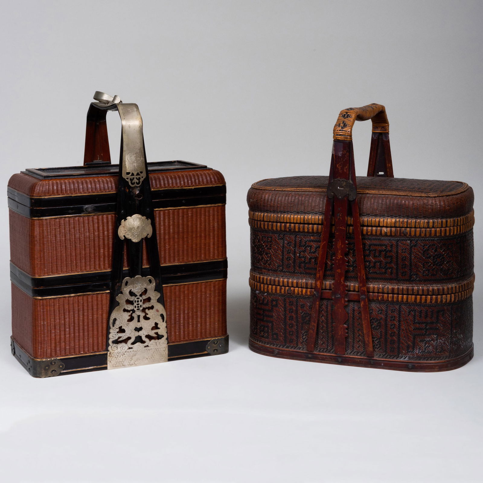 Two Chinese Double Compartment Wicker Baskets (1 of 8)