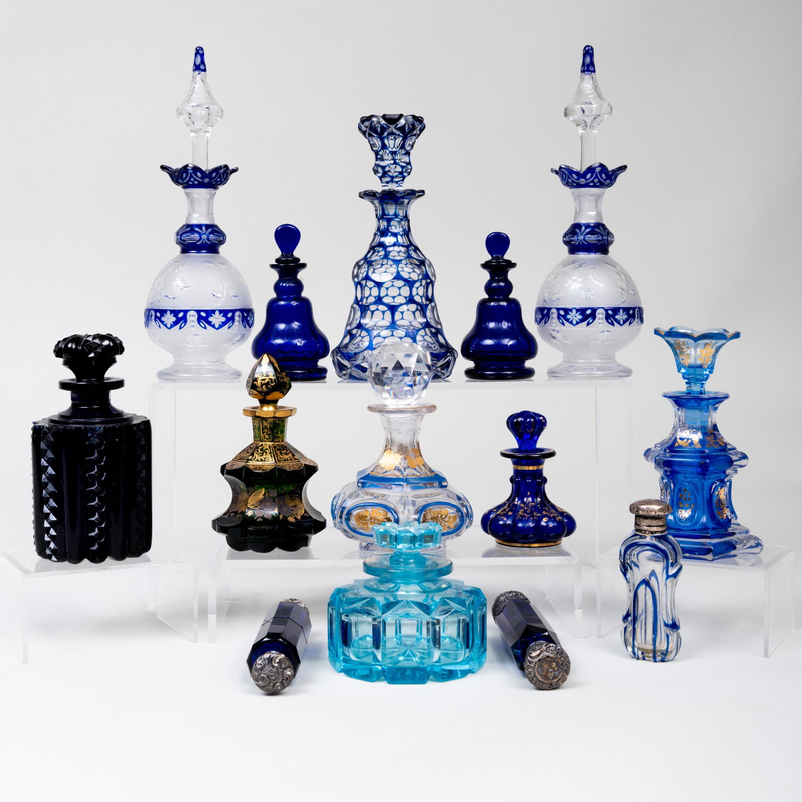 Group of Blue Overlay and Gilt-Decorated Glass Scent (1 of 12)