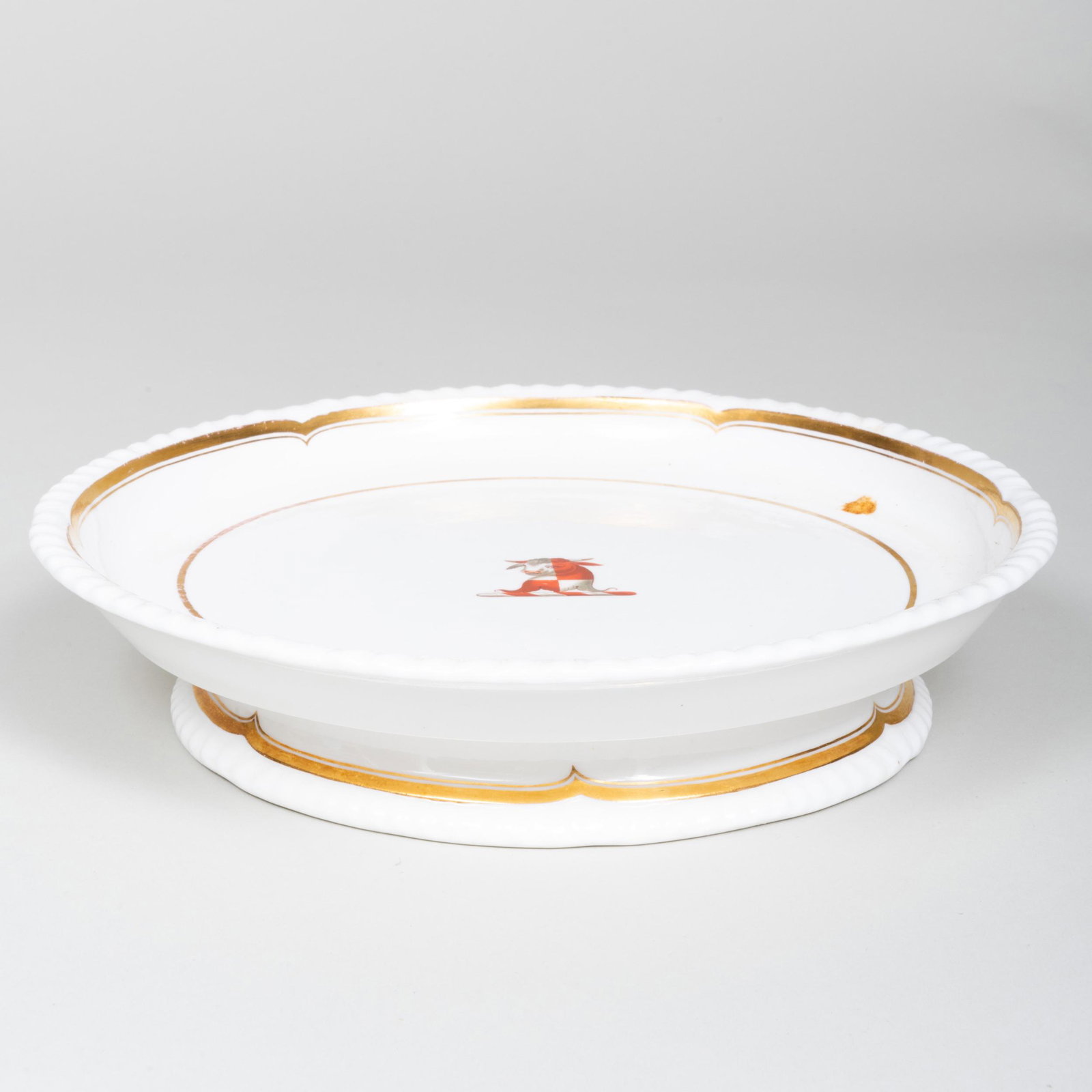 Spode Porcelain Circular Armorial Tazza: Spode Porcelain Circular Armorial Tazza Iron red mark. 2 1/2 x 10 3/4 in. diam.