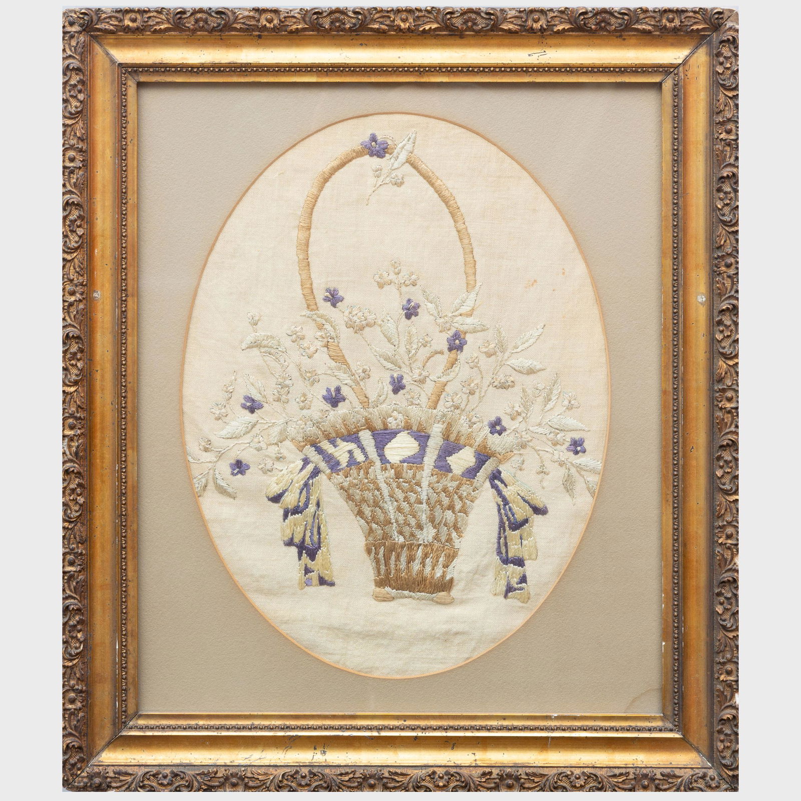 Late Regency Silk Embroidered On Linen Picture (1 of 3)