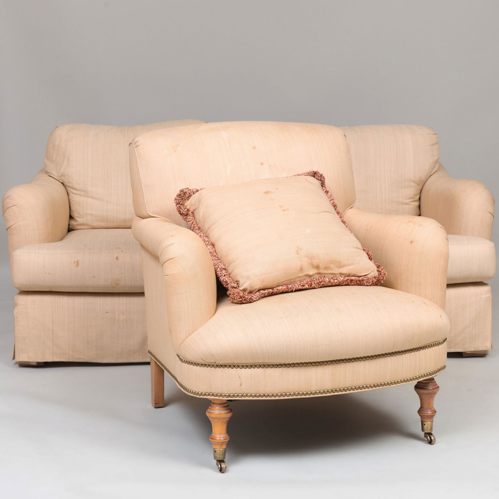 Group of Three Linen Upholstered Club Chairs (1 of 13)