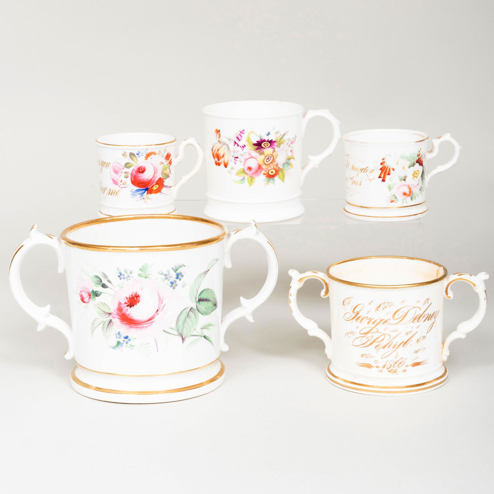 Group of Five English Gilt-Decorated Porcelain Cups (1 of 8)