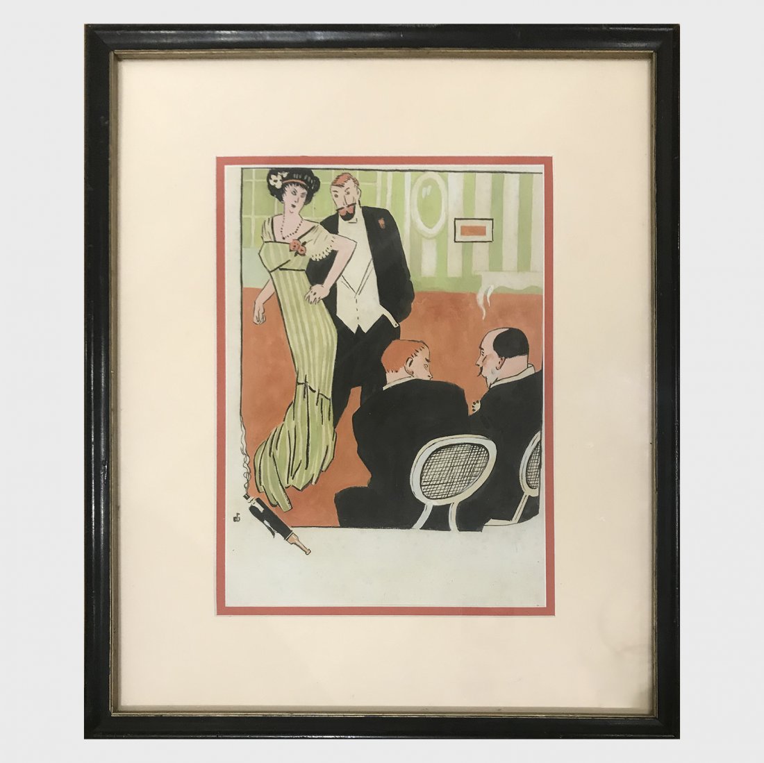 Juan Gris (1887-1927): Scene Mondaine: Juan Gris (1887-1927): Scene Mondaine Tempera and ink on paper, c. 1909, signed with the artist's monogram lower left. 15 5/8 x 10 5/8 in. (sheet), 19 1/4 x 16 in. (frame). Note: This drawing is was a