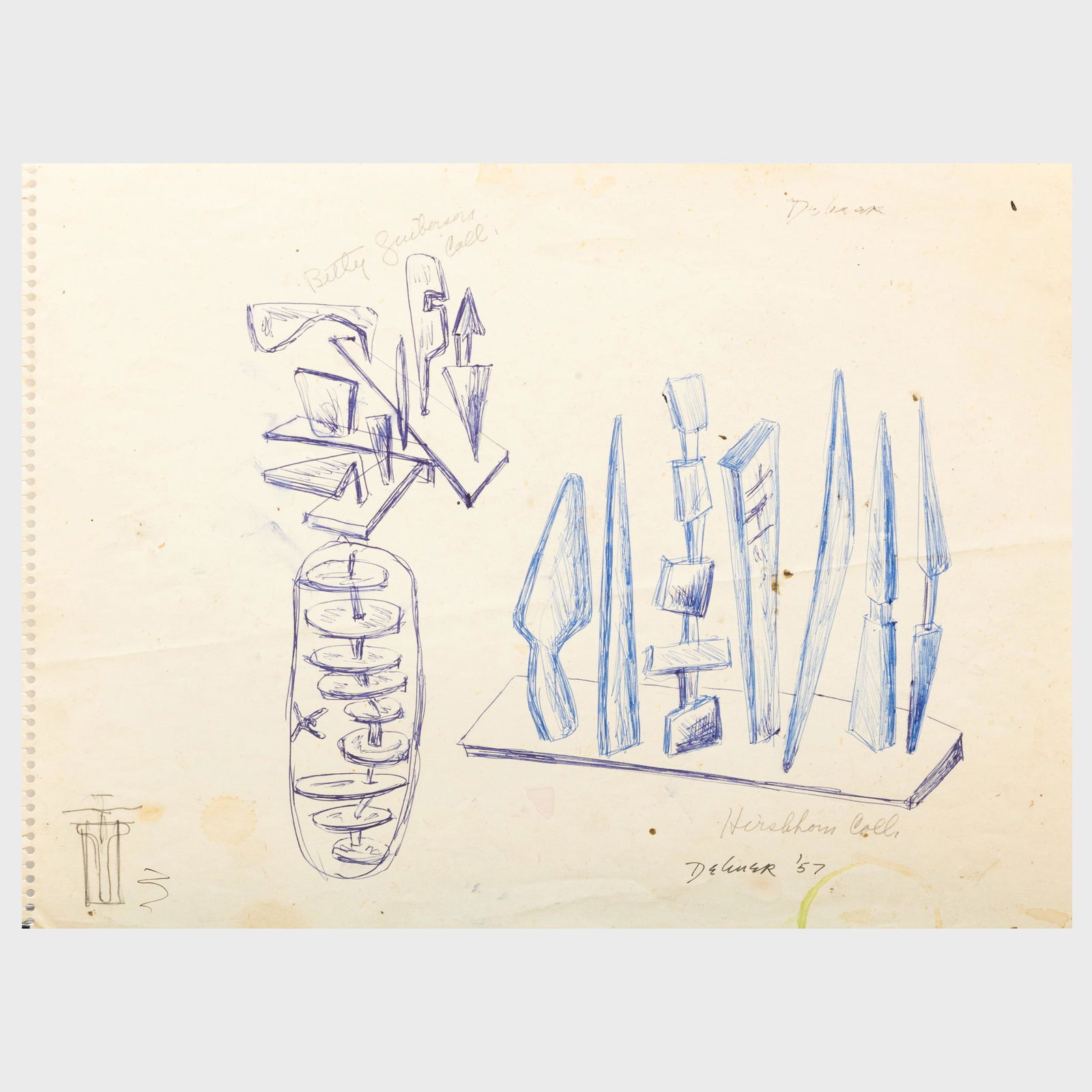 Dorothy Dehner (1901-1994): Sketches for Sculpture: Two: Dorothy Dehner (1901-1994): Sketches for Sculpture: Two Works Two ink and pencil on paper, 1957, both signed 'Dehner' and dated lower right, variously inscribed. 14 x 11 in. (sheet), 11 x 14 in. (shee