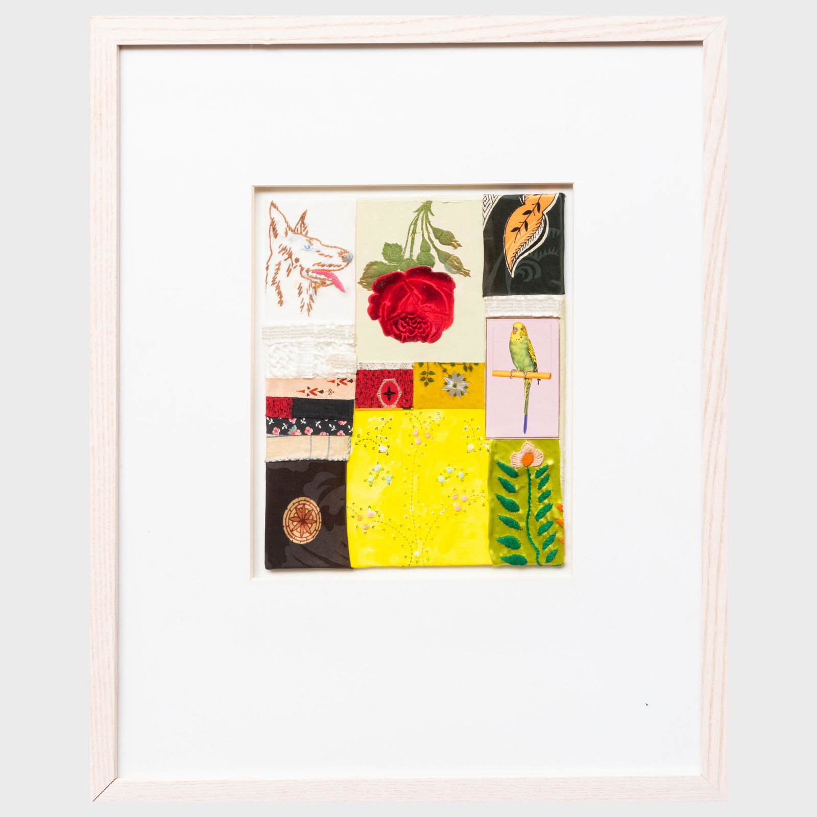 20th Century School: Untitled: 20th Century School: Untitled Fabric collage on board, signed with initials 'RN' lower center. 10 x 8 in., 21 1/4 x 17 in. (frame).