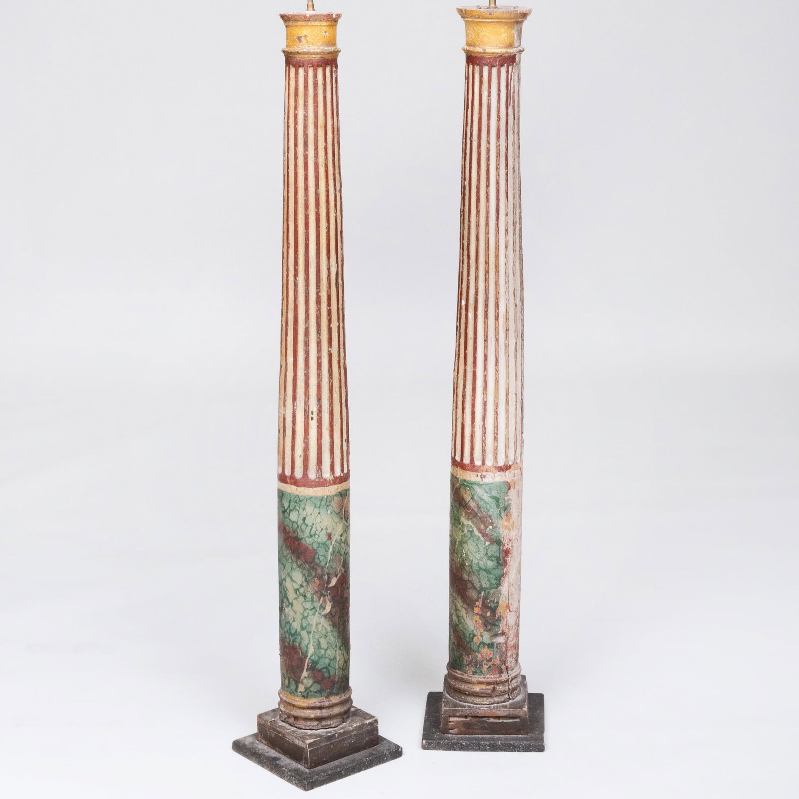 Pair of Fluted Columnar Carved Wood and Painted Faux: Pair of Fluted Columnar Carved Wood and Painted Faux Marble Floor Lamps 4 ft. 7 in. to socket. Masterful Mix : A Residence Designed by Stephen Sills for Barbara Cirkva and John Schumacher