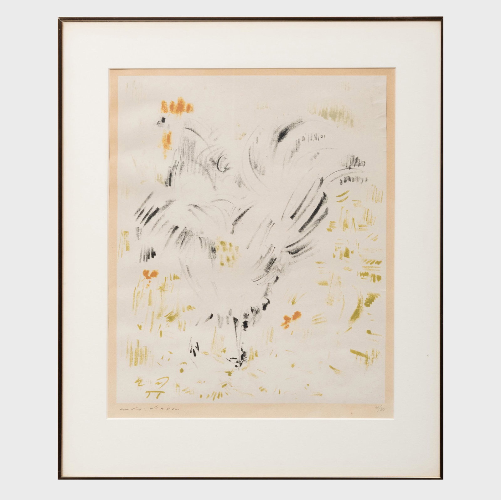 André Masson (1896-1987): Rooster and Untitled: André Masson (1896-1987): Rooster and Untitled Two lithographs in colors on chine collé, both signed in pencil, numbered 20/30 and 25/30 respectively.14 1/2 x 12 in. (sight), 19 1/2 x 16 in. (frame)