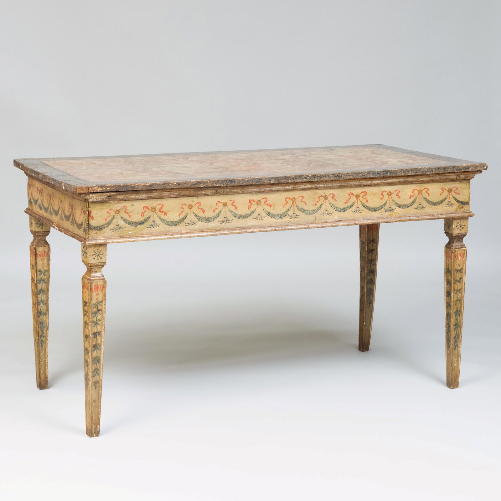 Italian Late Neoclassical Faux Marble, Painted and: Italian Late Neoclassical Faux Marble, Painted and Parcel-Gilt Center Table 32 1/4 x 4 ft. 10 1/4 in. x 28 3/4 in. Master Class: John Rosselli's Artful Eye